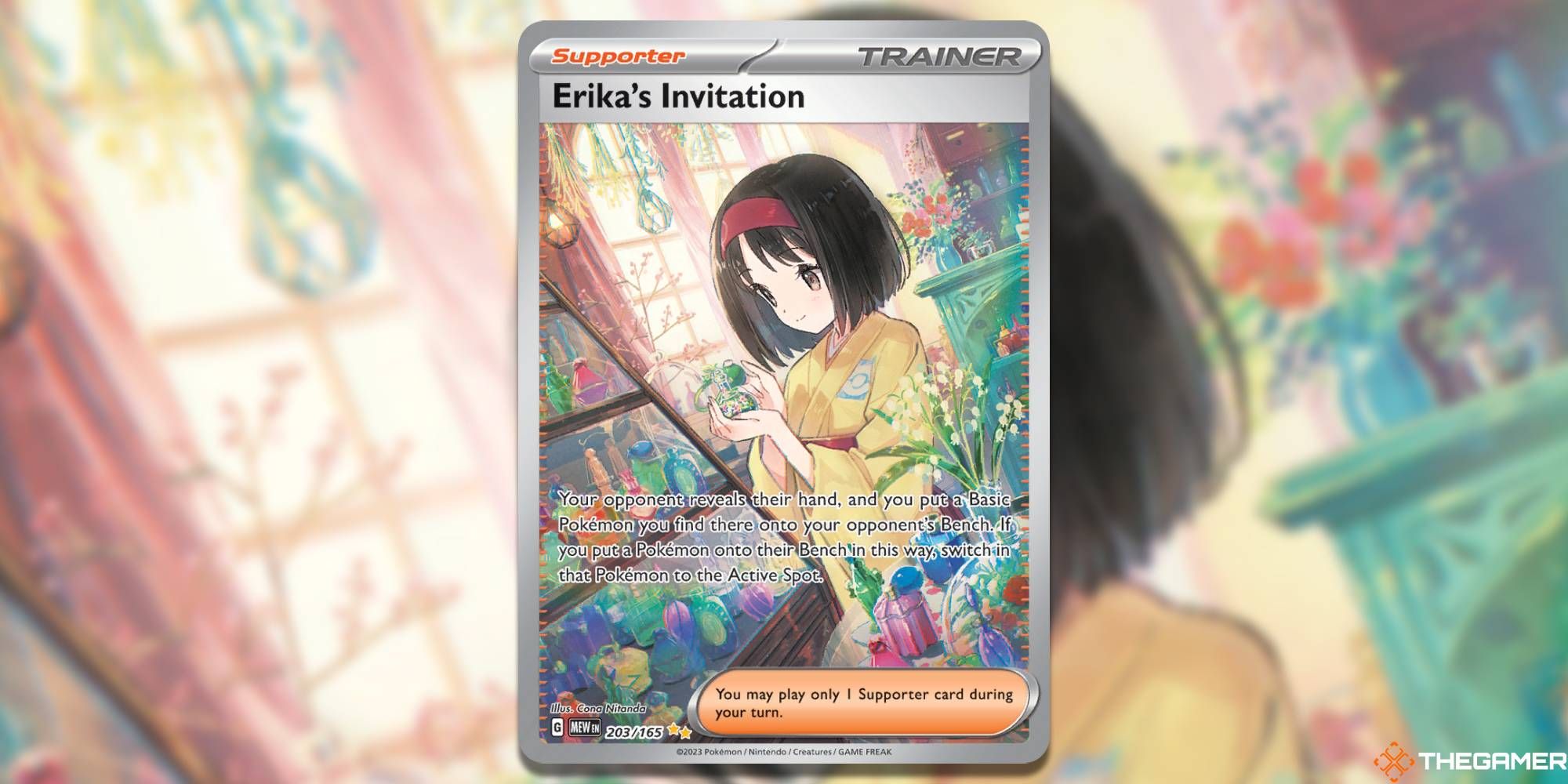 The Erika's Invitation card in the MEW Pokemon TCG