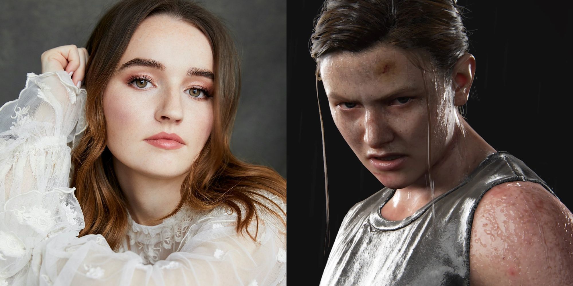 Left: Kaitlyn Dever. Right: Abby from The Last of Us Part 2