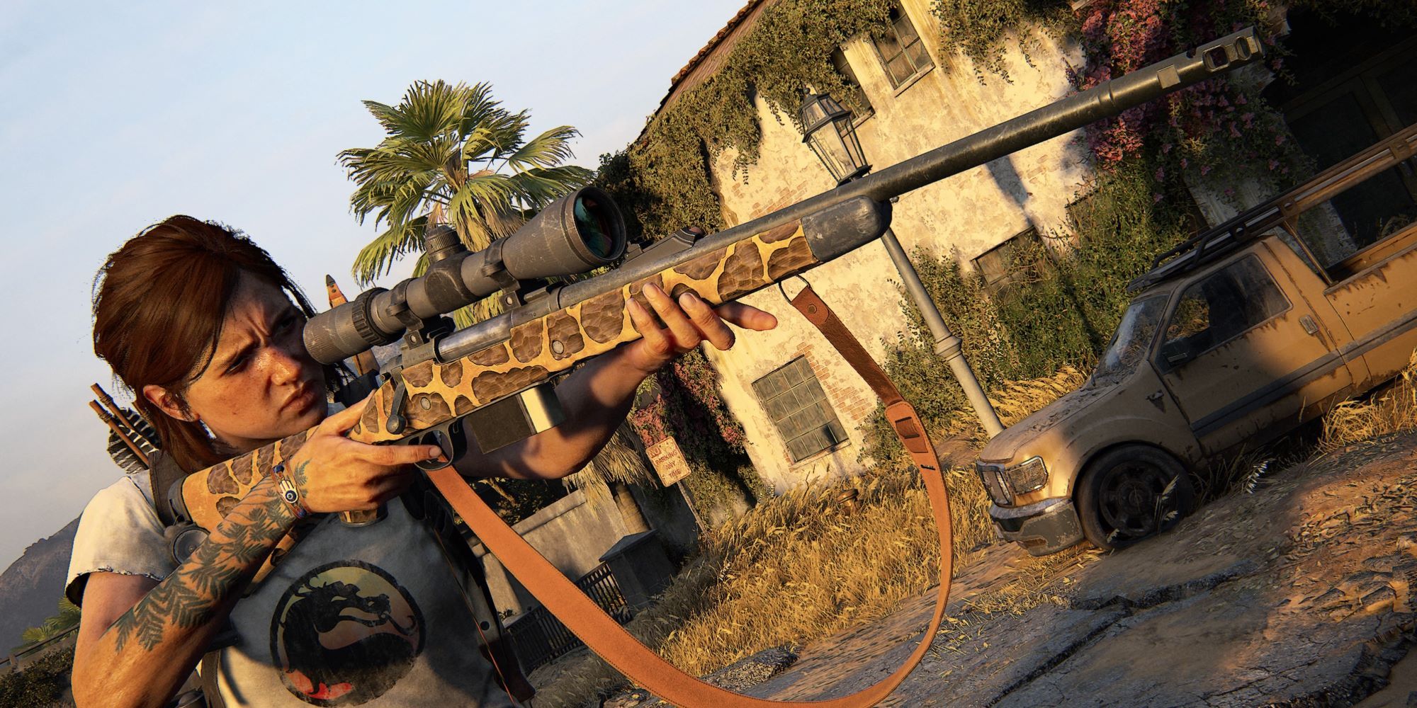 The Last of Us Part 2 Ellie with a giraffe rifle