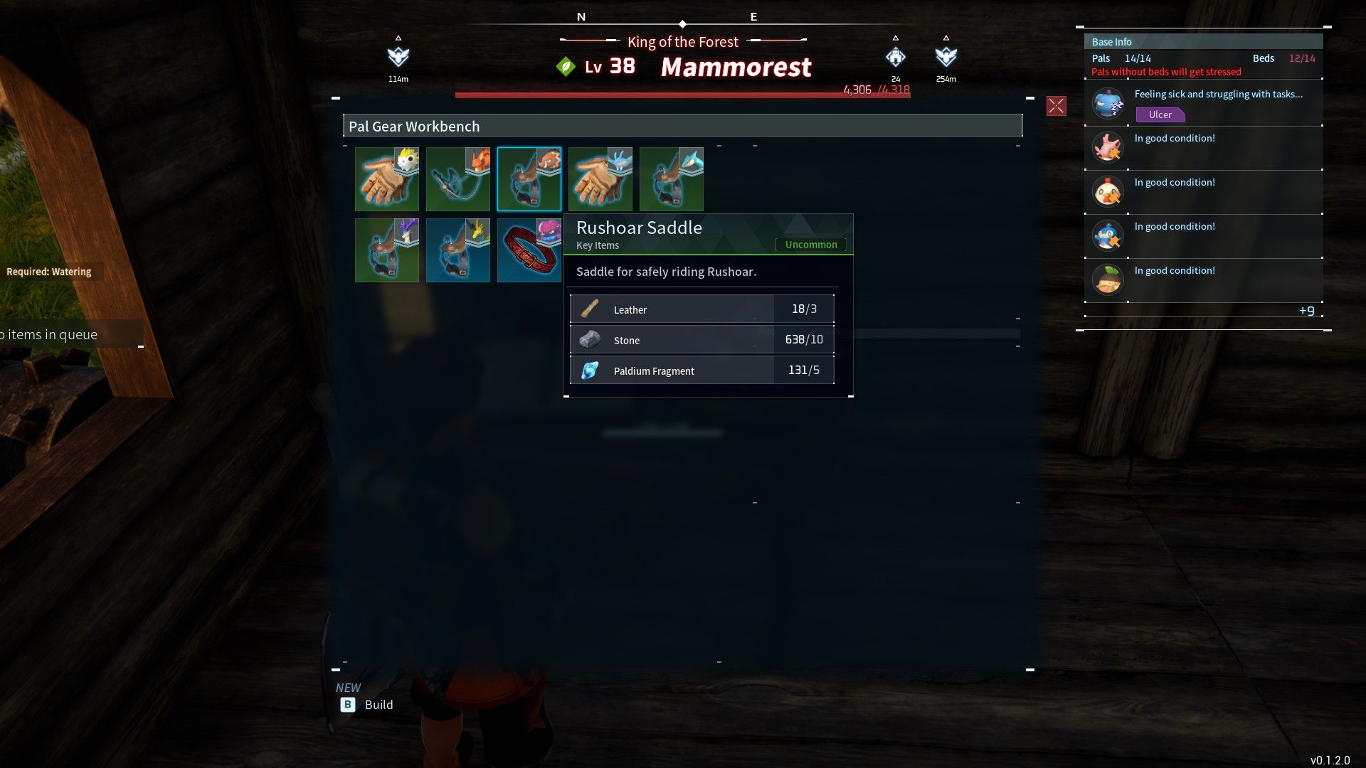 The Pal Gear Workbench crafting menu in Palworld