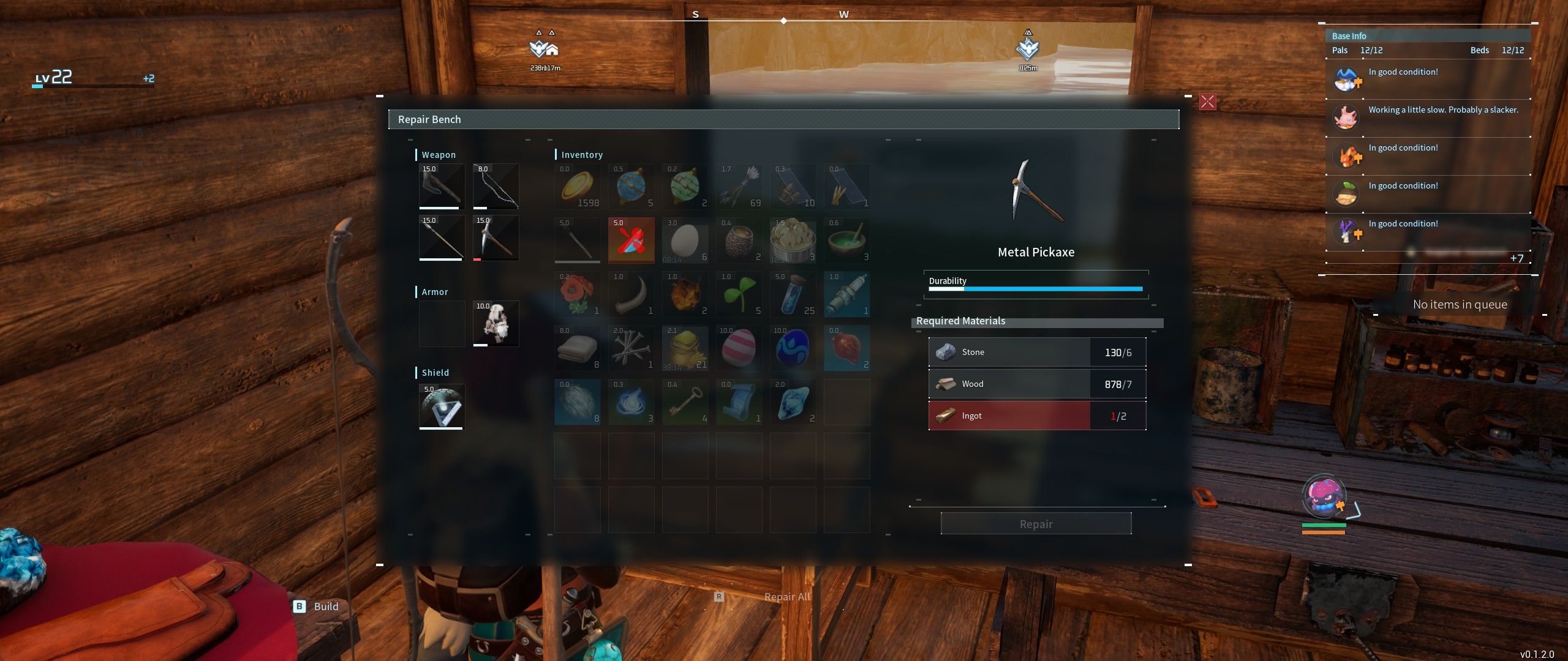 The repair bench menu in Palworld