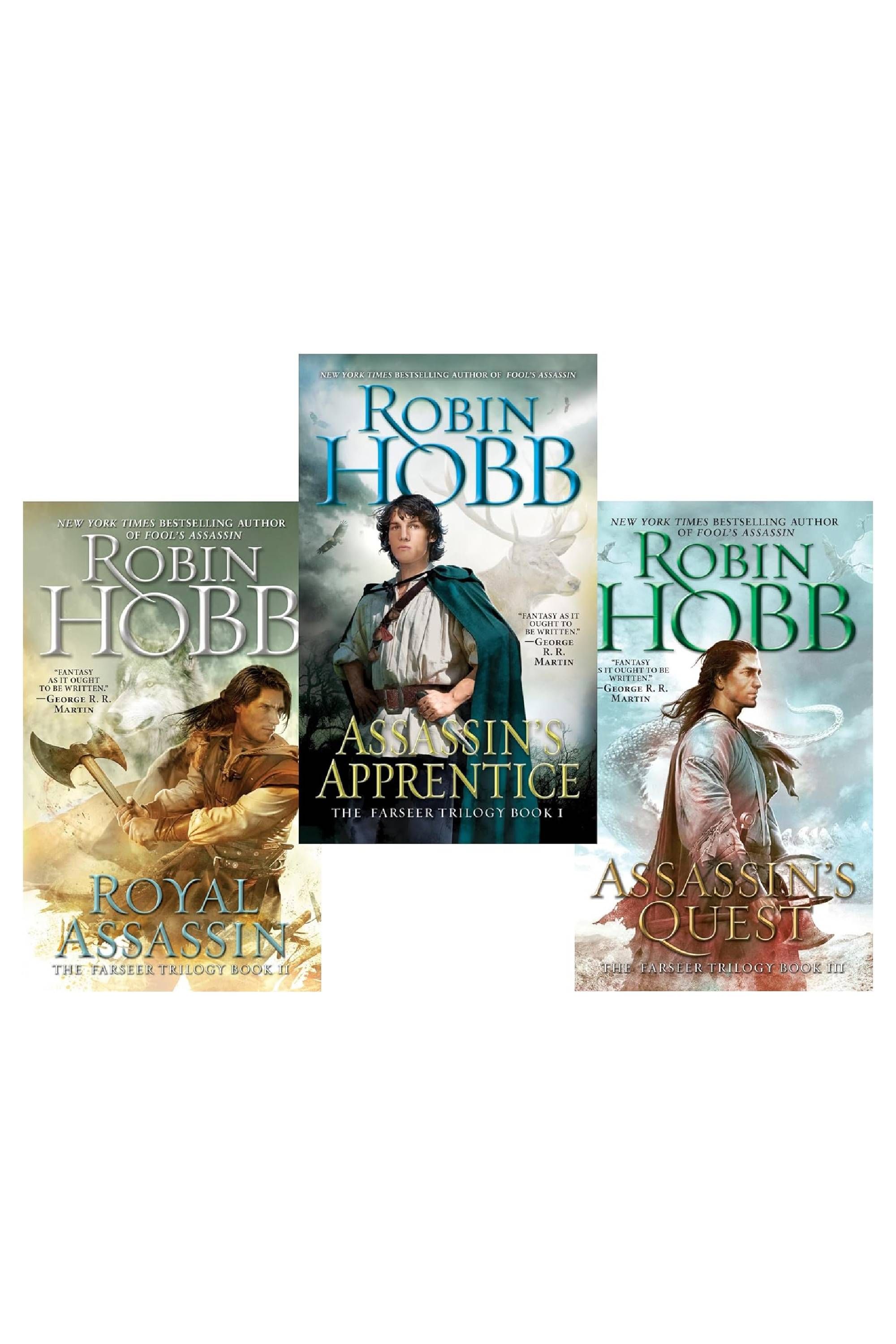 The three book covers of The Complete Farseer Trilogy