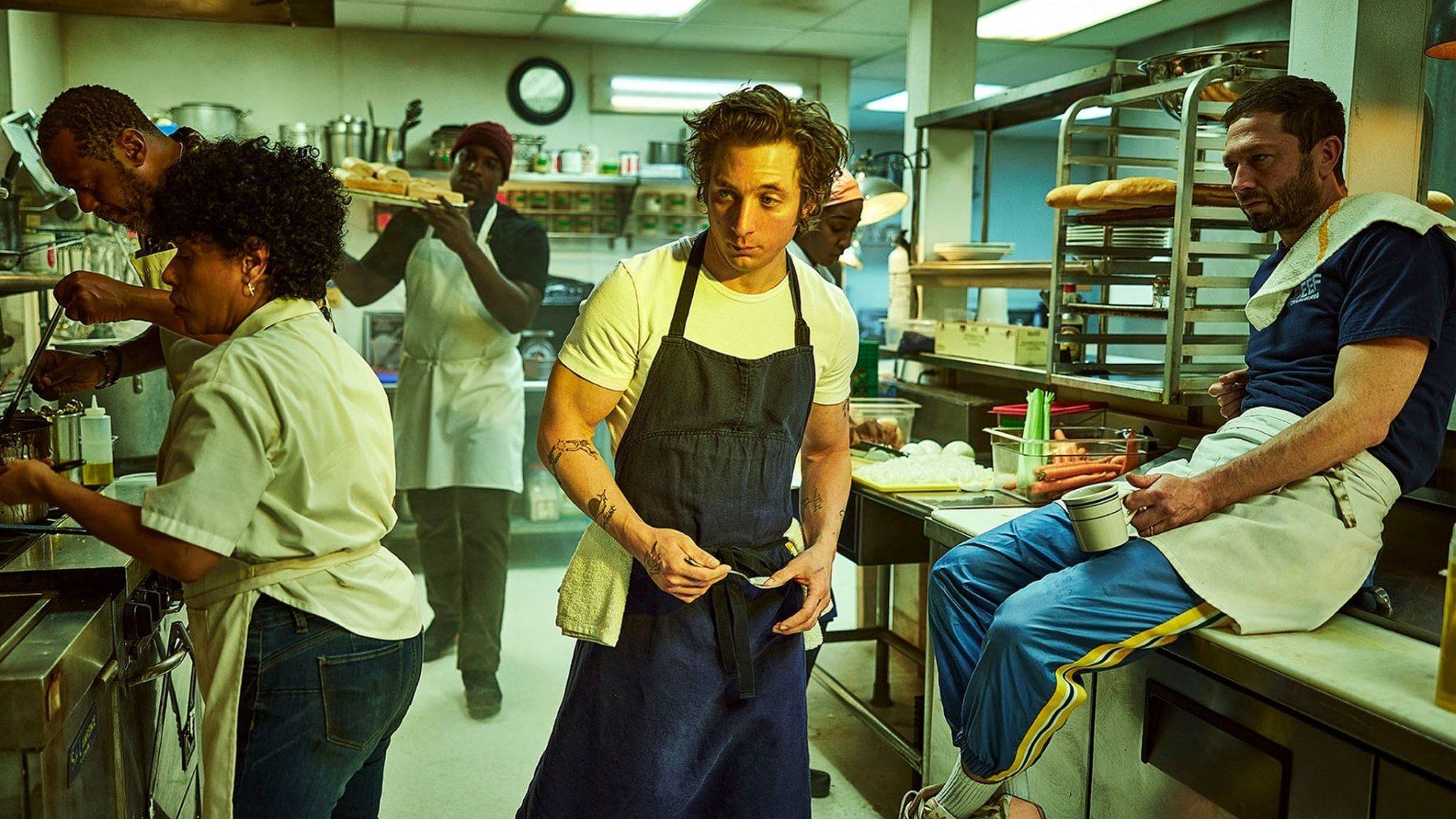 The Bear full cast in the kitchen