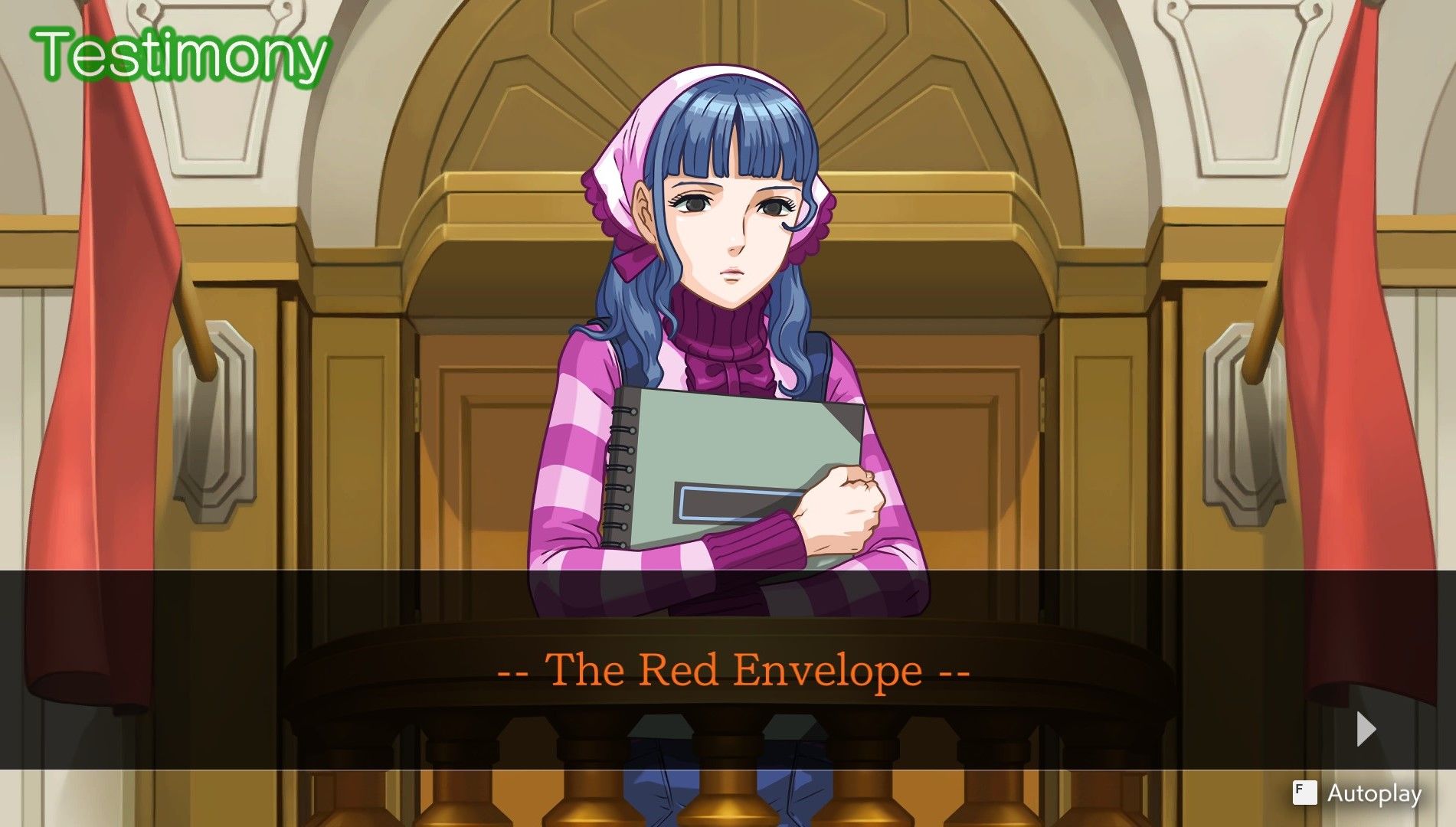 Vera Misham in Apollo Justice testifying about the red envelope