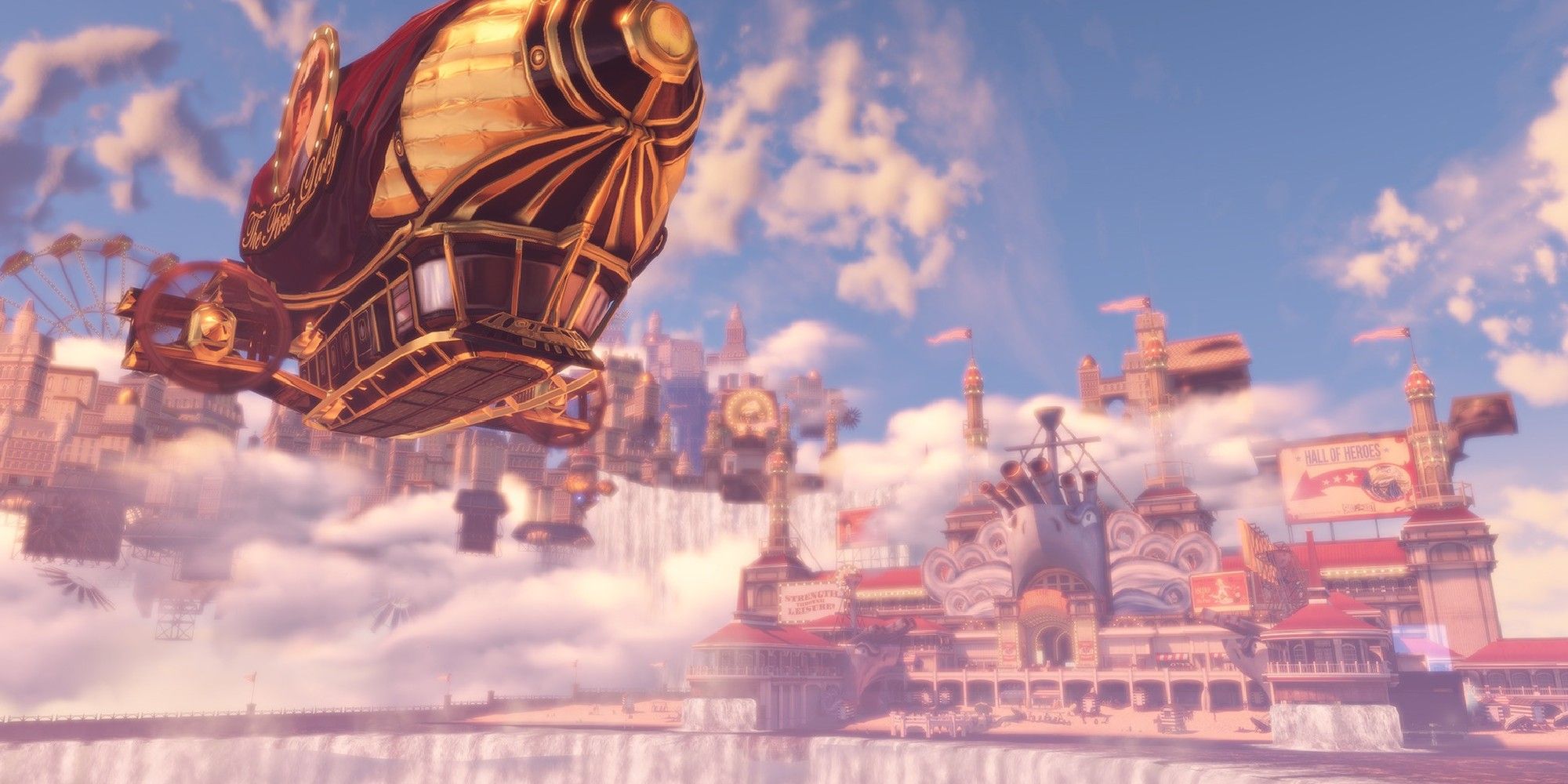 Airship floating over Columbia in Bioshock Infinite. 