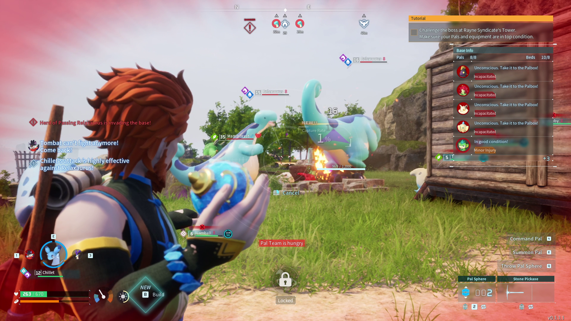 Catching Pals in Palworld during a raid