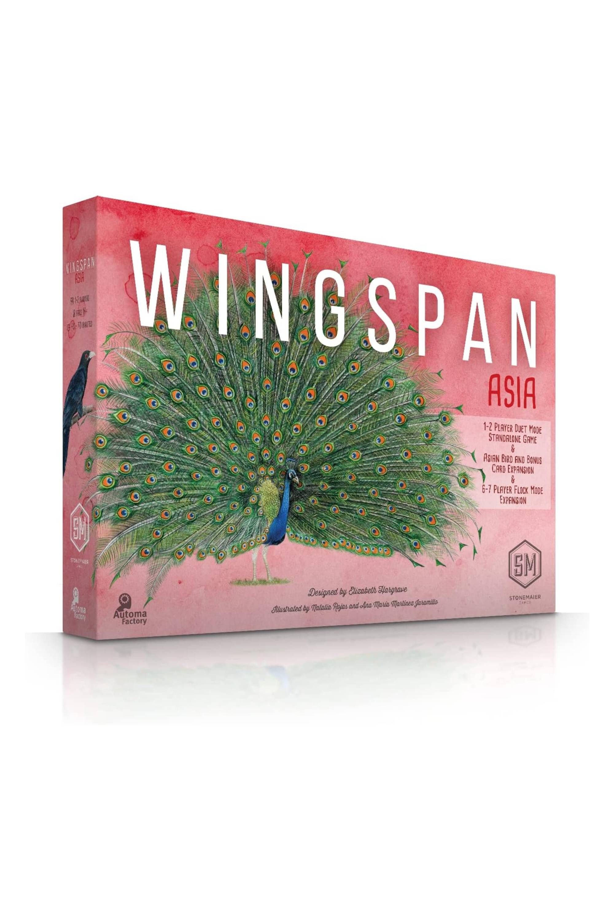 Wingspan Asia Expansion box showing a peacock with its tail fully displayed