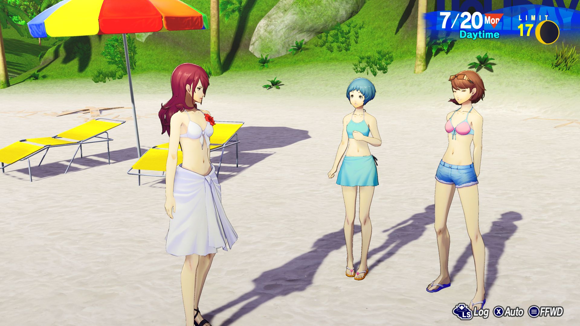 Mitsuru, Fuuka, and Yukari on the beach.