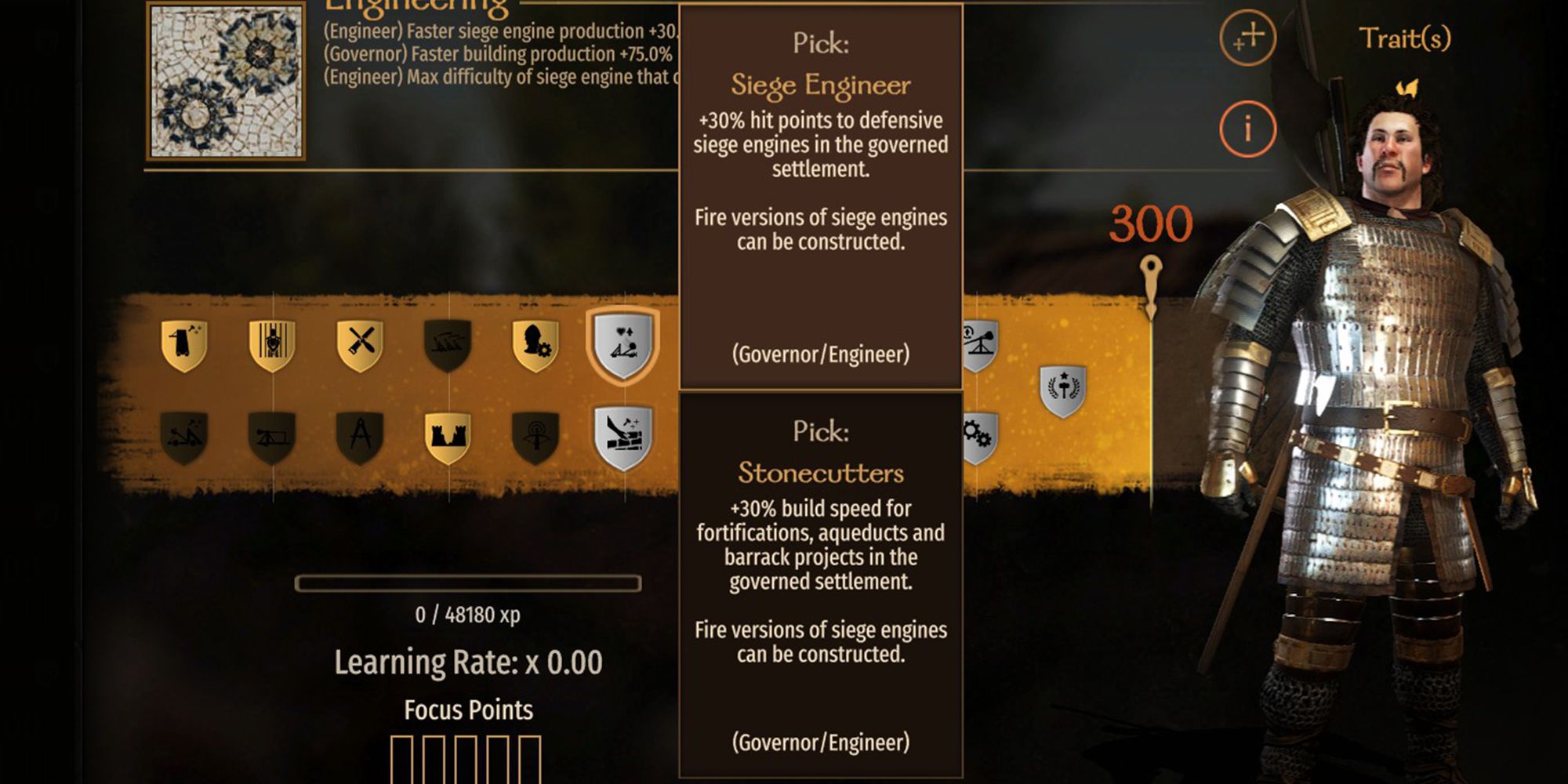 +30% hit points to defensive siege engines in the governed settlement. Fire versions of siege engines can be constructed.