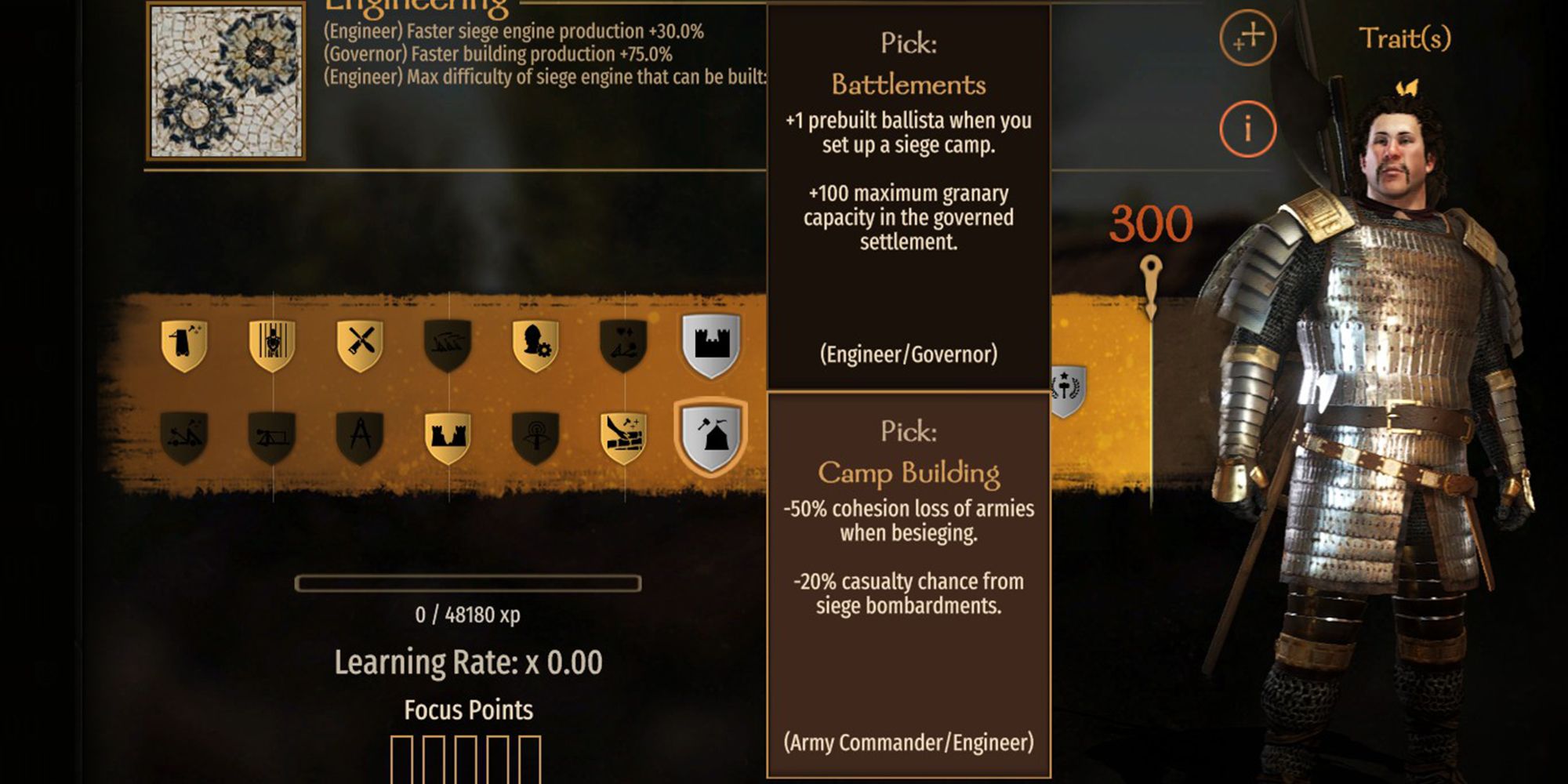 -50% cohesion loss of armies when besieging. -20% casualty chance from siege bombardments.