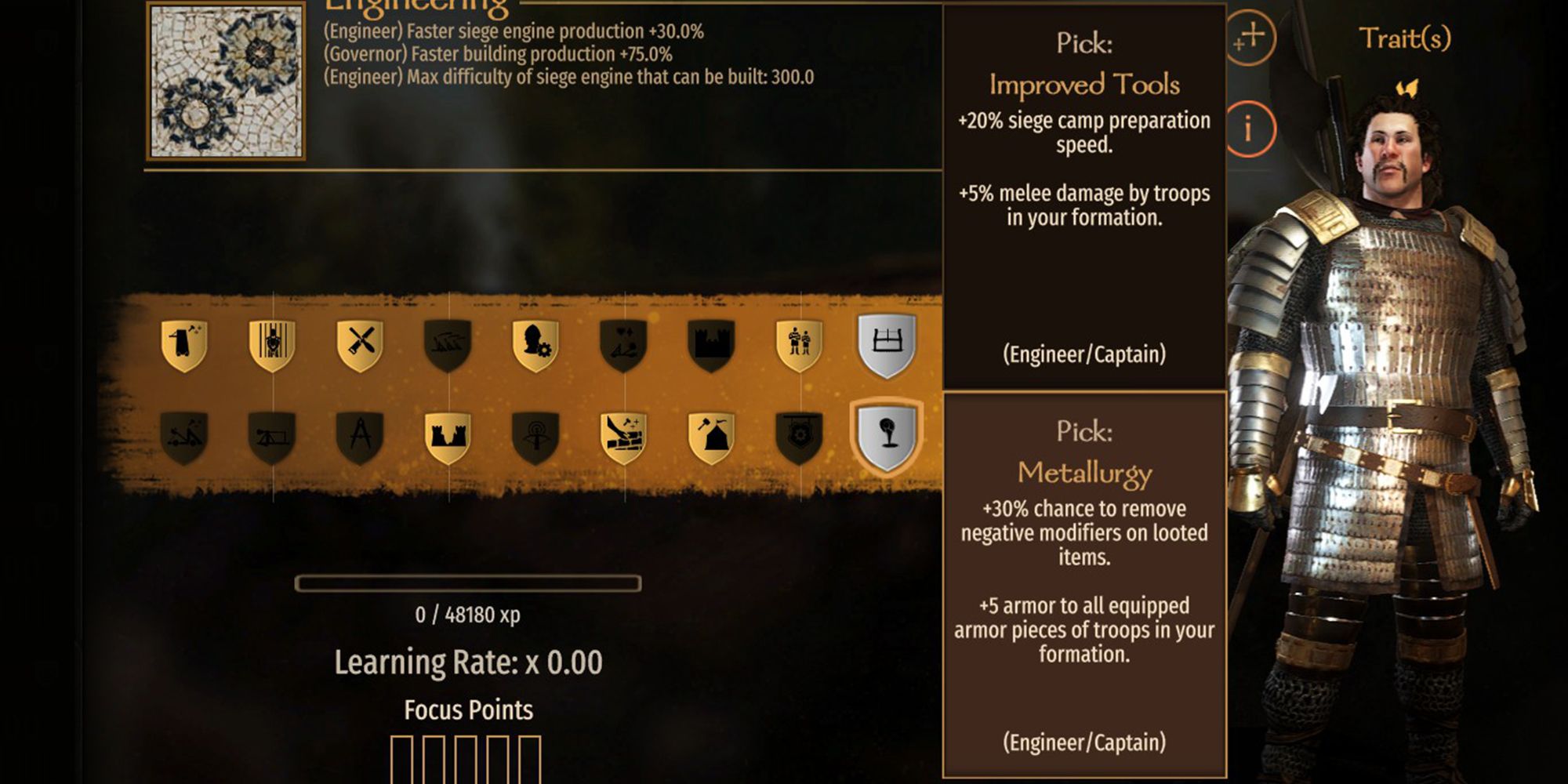 +30% chance to remove negative modifiers on looted items. +5 armor to all equipped armor pieces of troops in your formation.