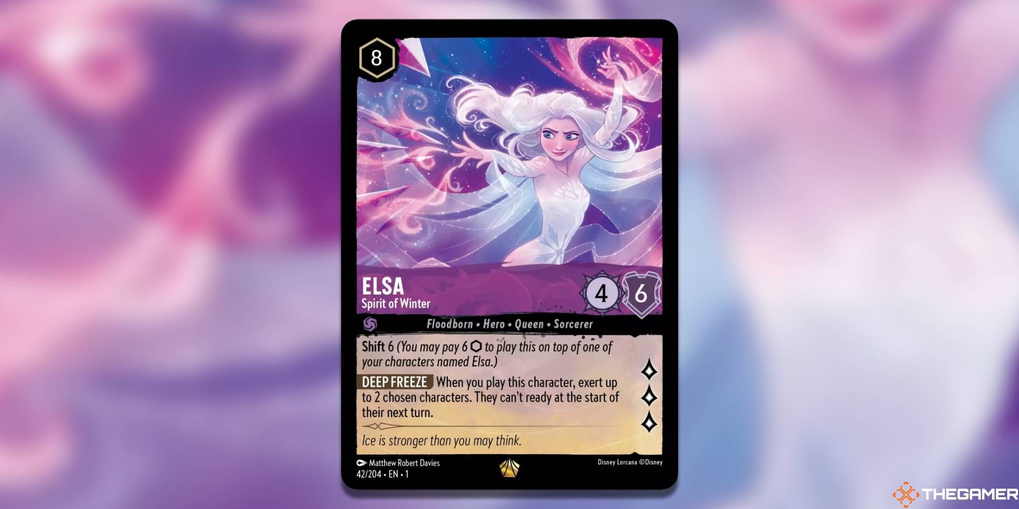 Elsa - Spirit Of Winter card over a blurred background. 