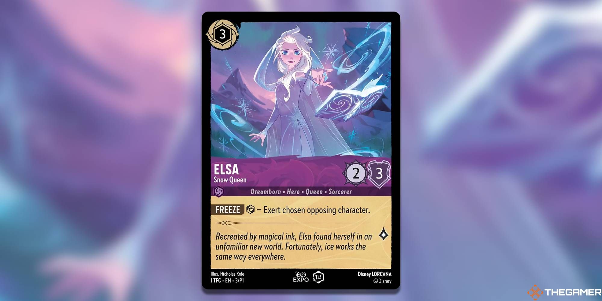 Elsa - Snow Queen card over a blurred background.