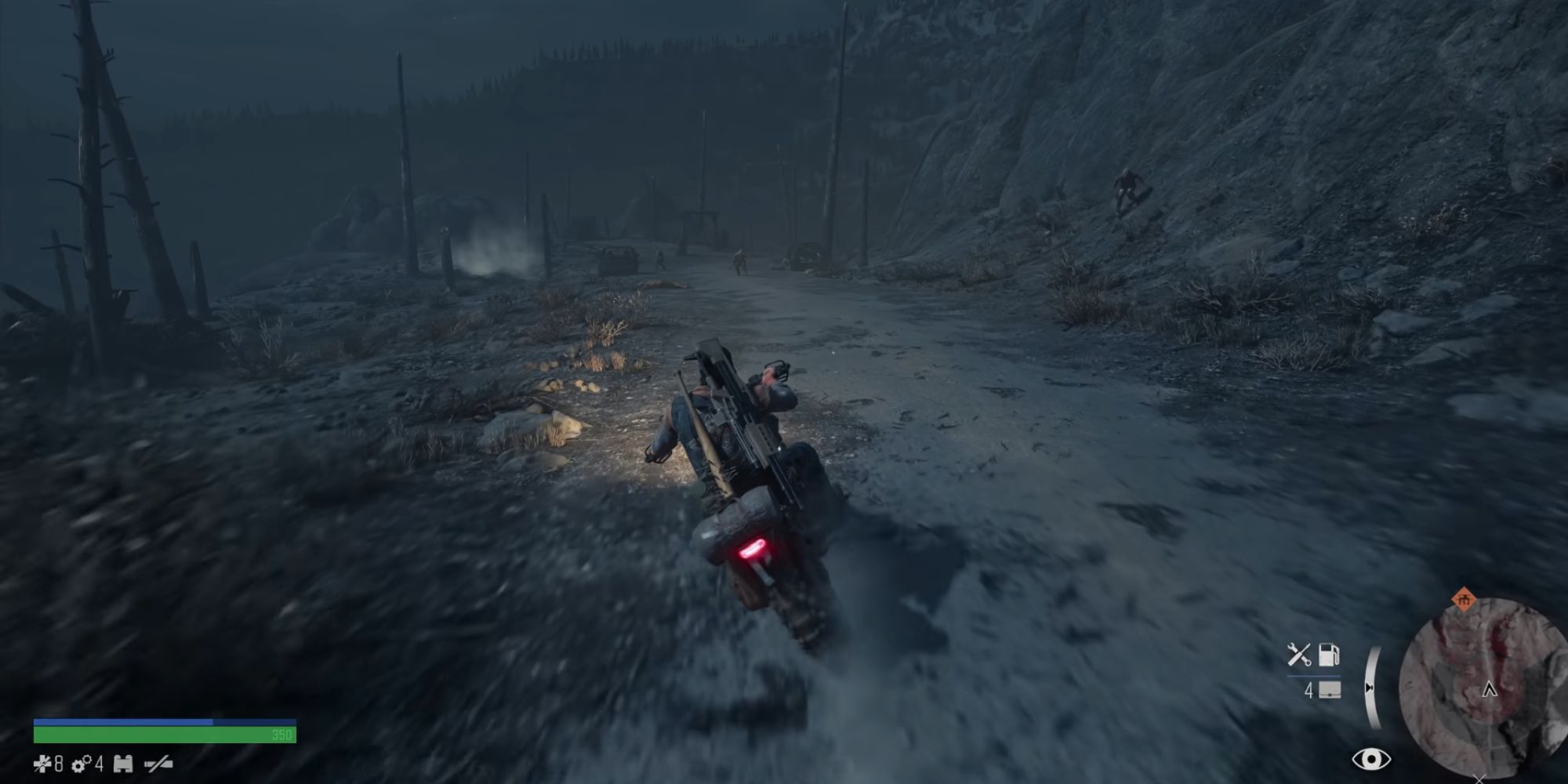 Deacon of Days Gone rides his motorcycle on the road