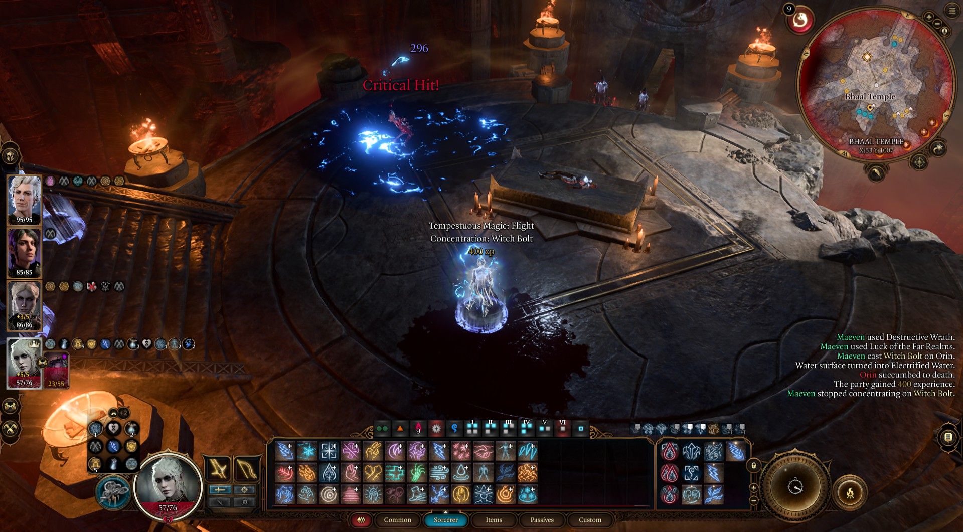 Player Sorcerer Kills Orin in one hit with Witch Bolt during duel in Baldur's Gate 3
