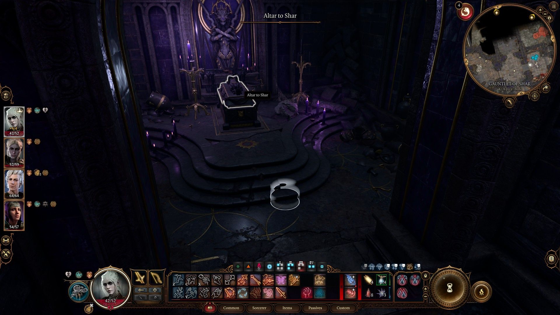 Player highlights the Altar to Shar in southern kitchen room of the west wing in Baldur's Gate 3