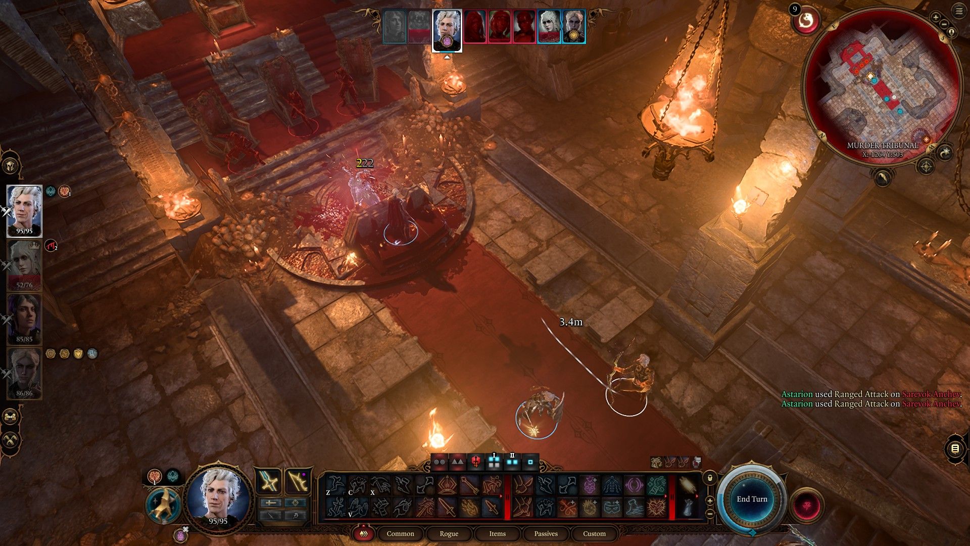 Gloomstalker Ranger Astarion deals ranged damage on paralyzed Sarevok with poisoned arrow in Baldur's Gate 3
