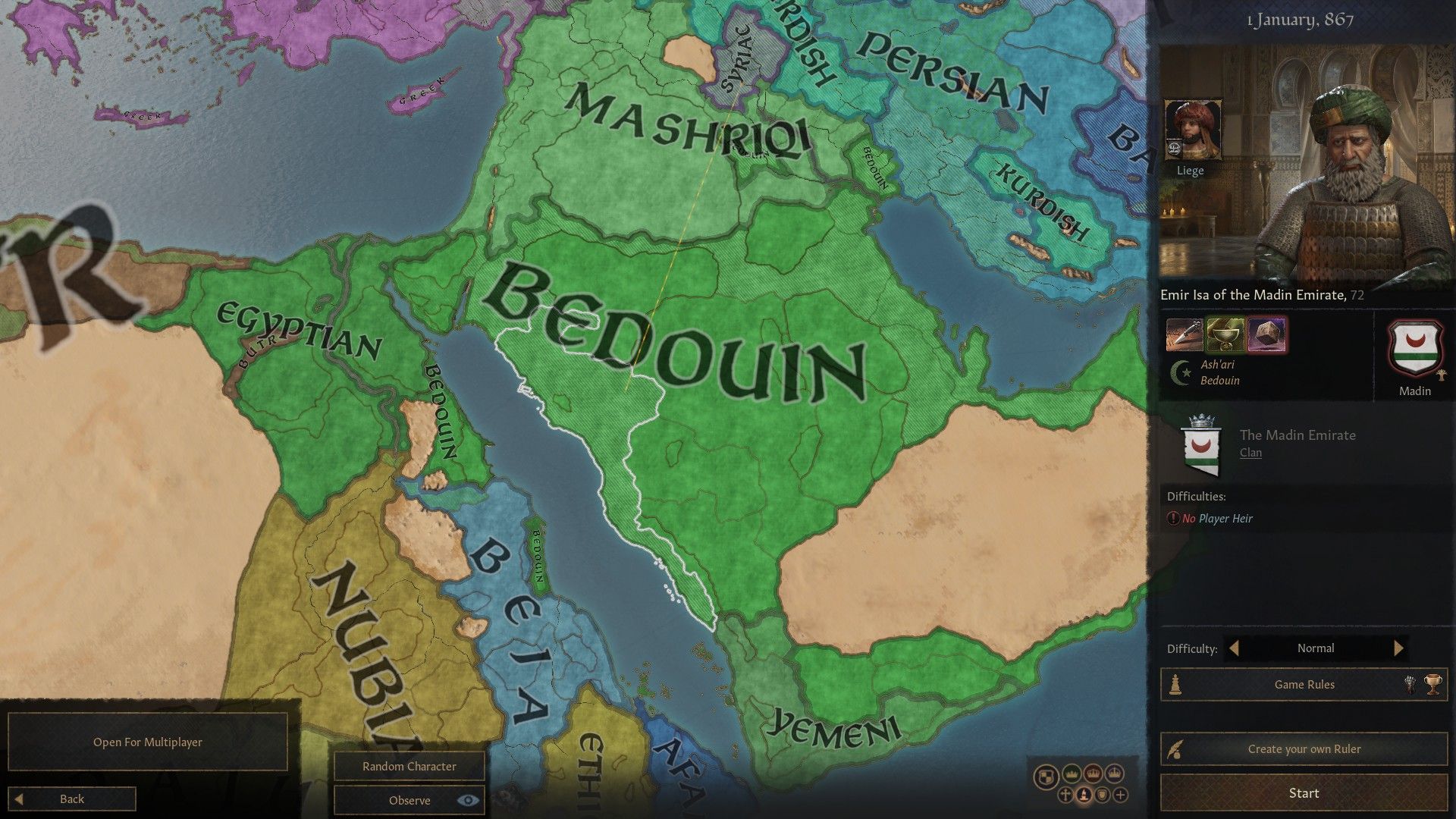 the culture map of the red sea area in crusader kings 3's 867 start