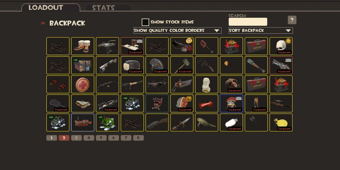 A player's inventory, full of tradeable items, scrap, and loot boxes.