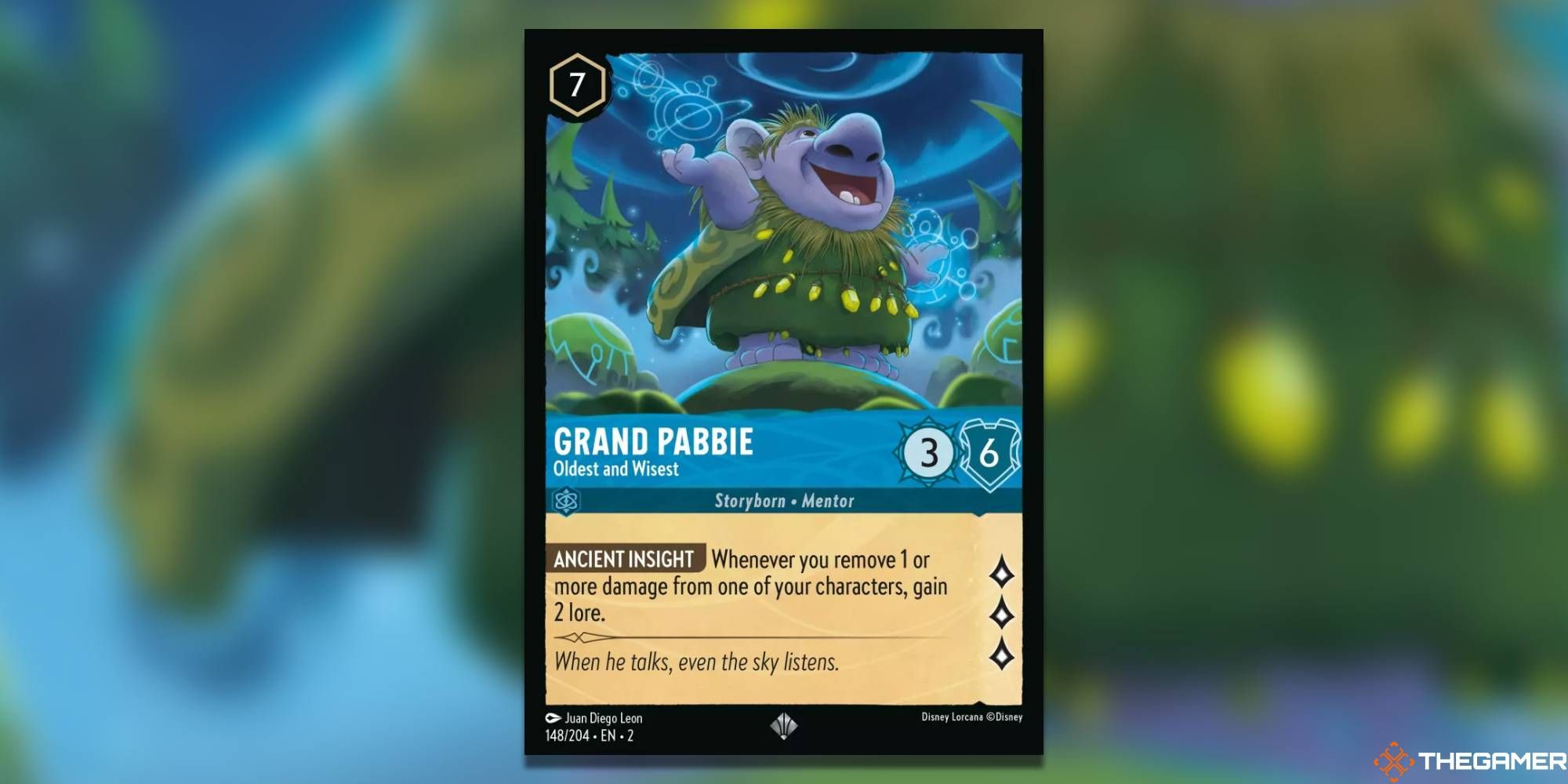 Grand Pabbie - Oldest and Wisest card over a blurred background.