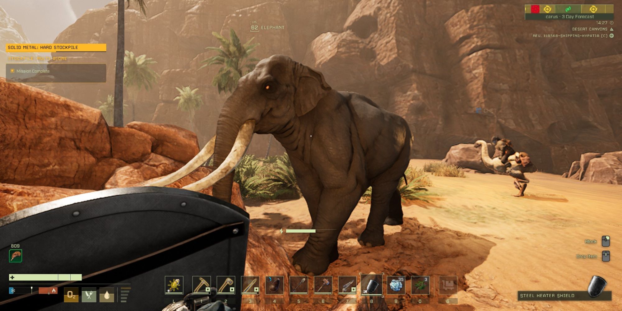 A high-level elephant in the Desert biome in Icarus