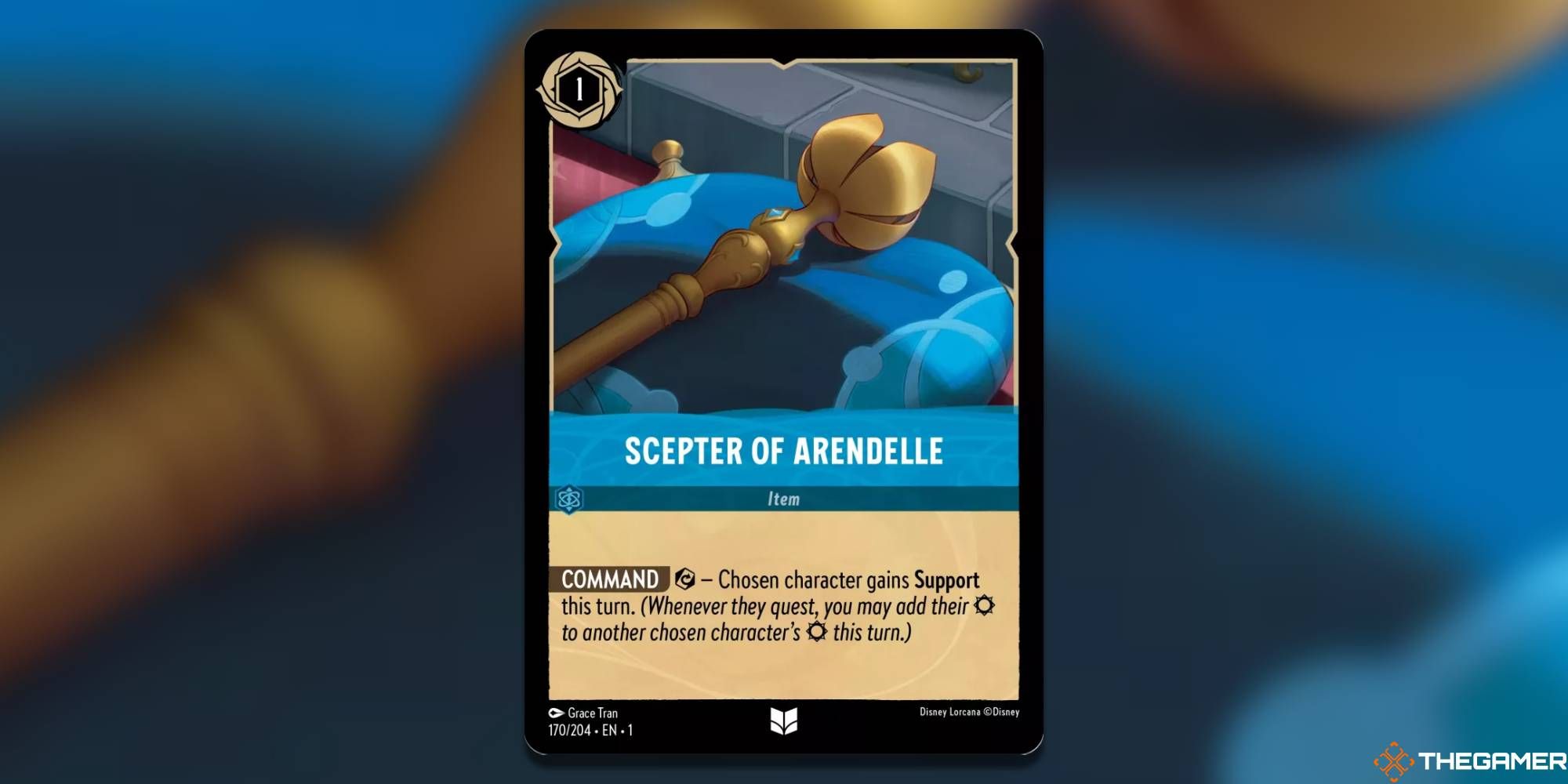 Scepter of Arendelle card over a blurred background.