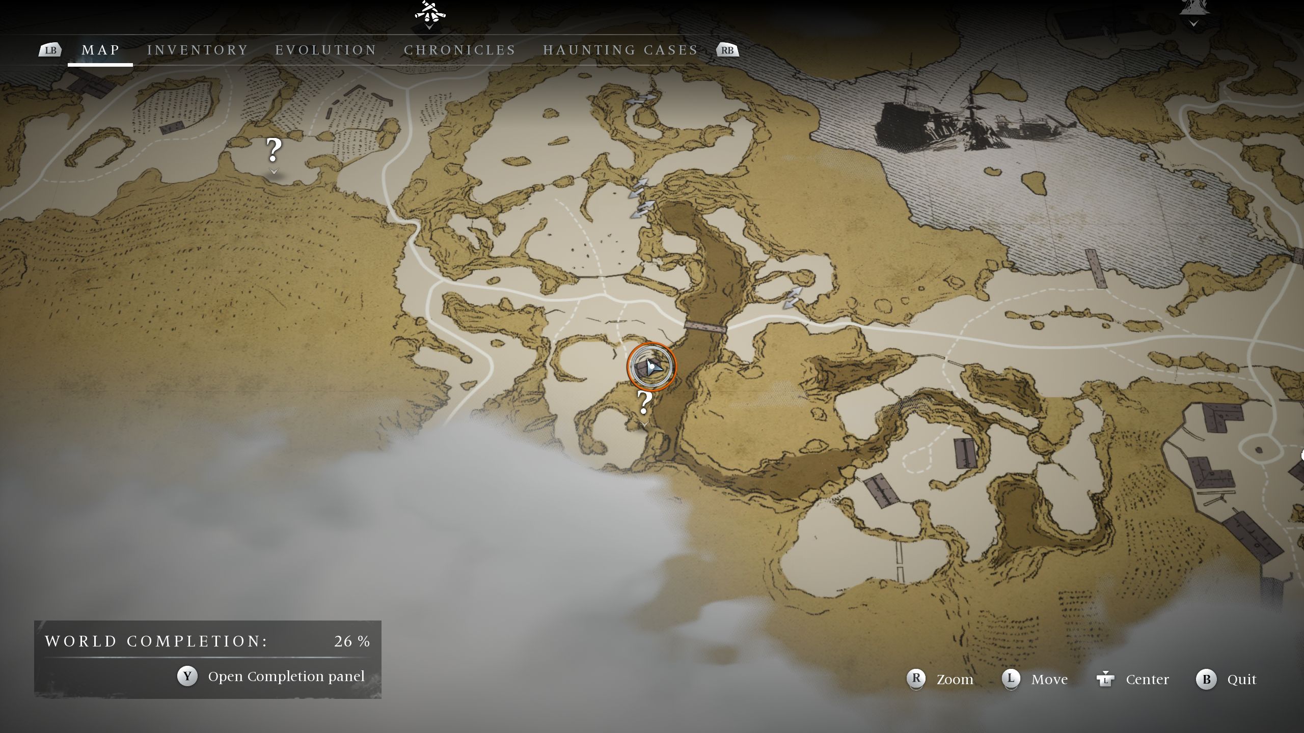 A circle on the map showing the location of the Farmer 1 - Banishers Ghosts of New Eden