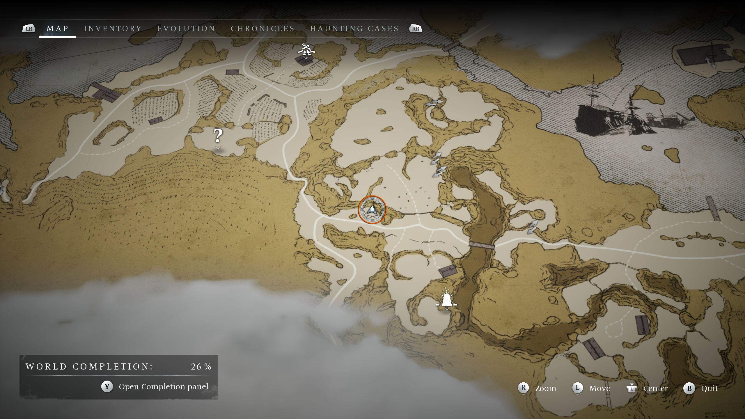 A circle on the map showing the location of the Farmer 2 - Banishers Ghosts of New Eden