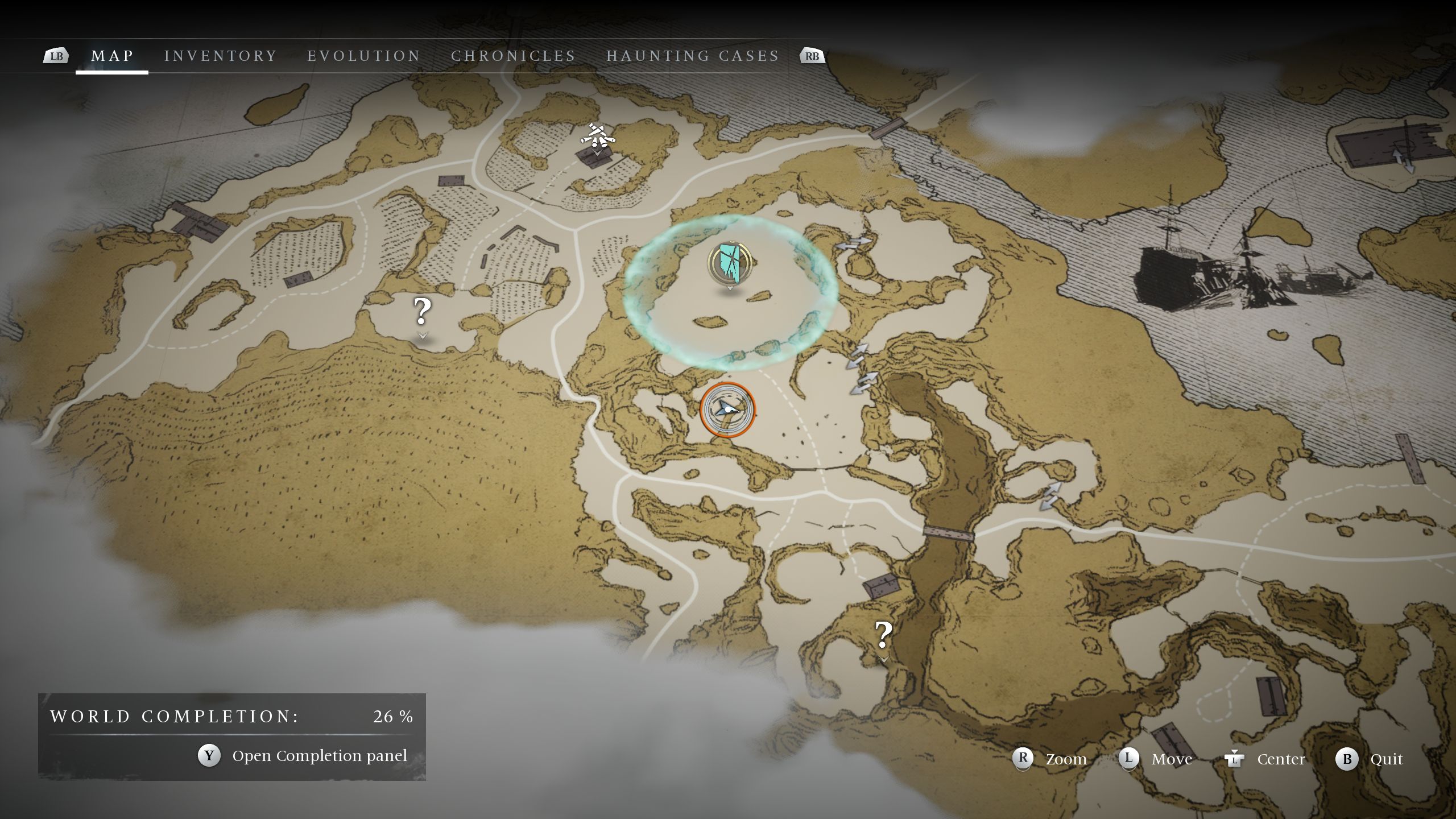 A circle on the map showing the location of the Farmer 3 - Banishers Ghosts of New Eden