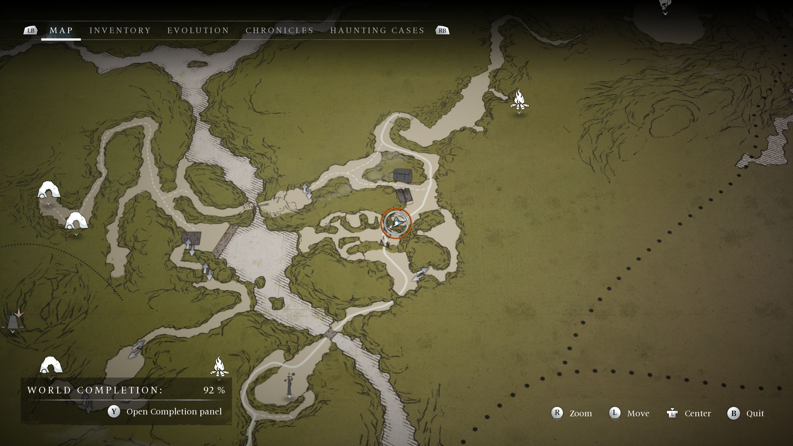 A circle on the map showing the location of the The Abandoned Belongings Key - Banishers Ghosts of New Eden