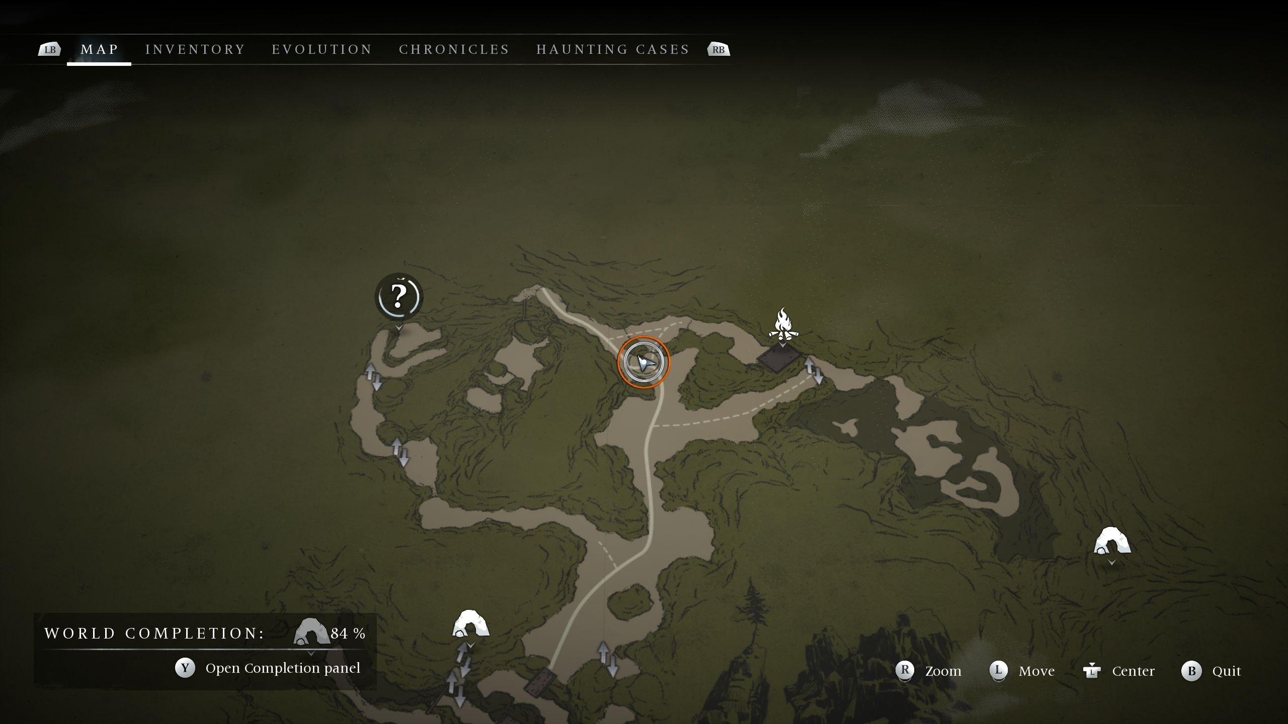 A circle on the map showing the location of the Warden 1 - Banishers Ghosts of New Eden