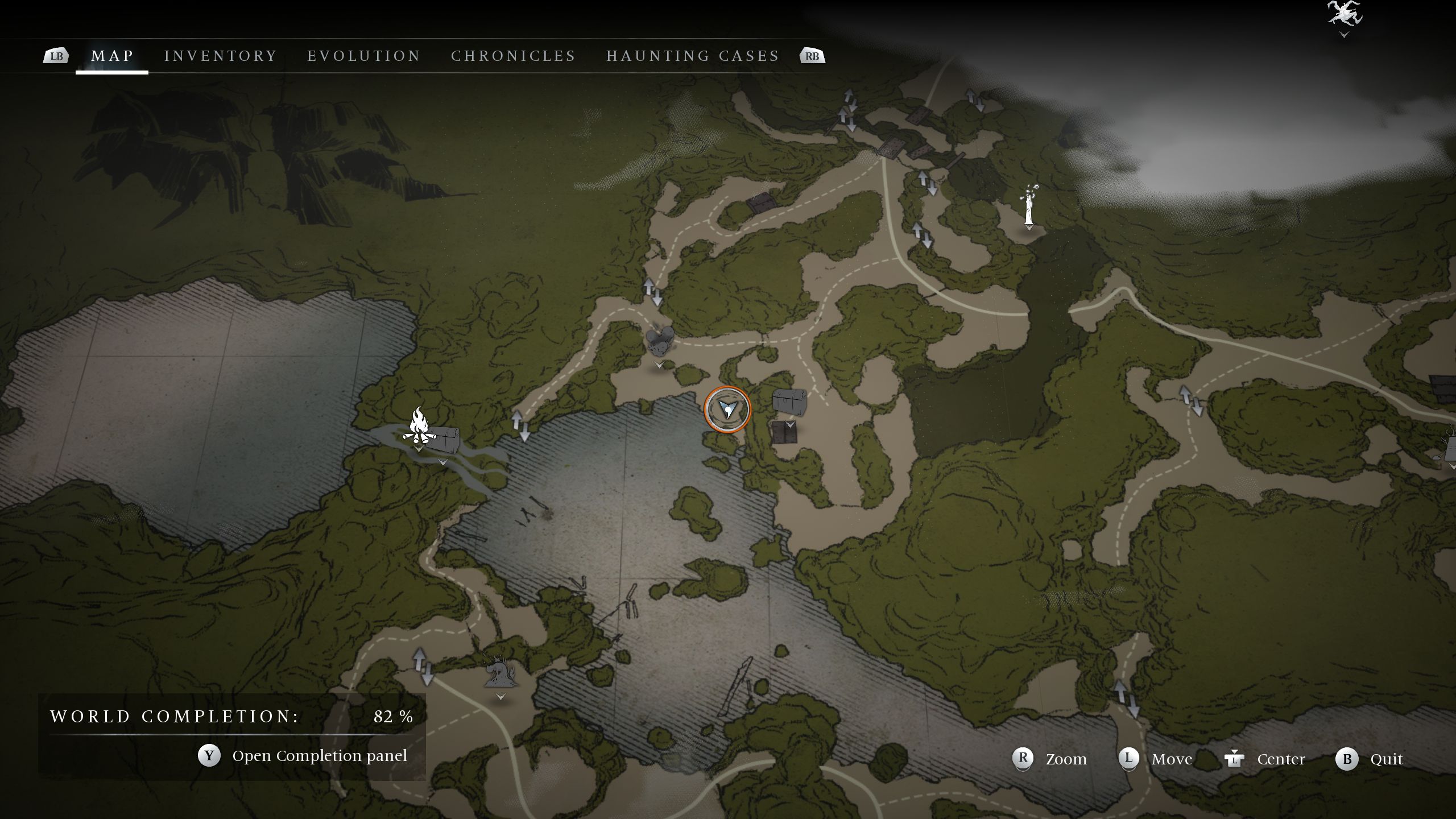 A circle on the map showing the location of the The Fisherman's Stockpile key - Banishers Ghosts of New Eden
