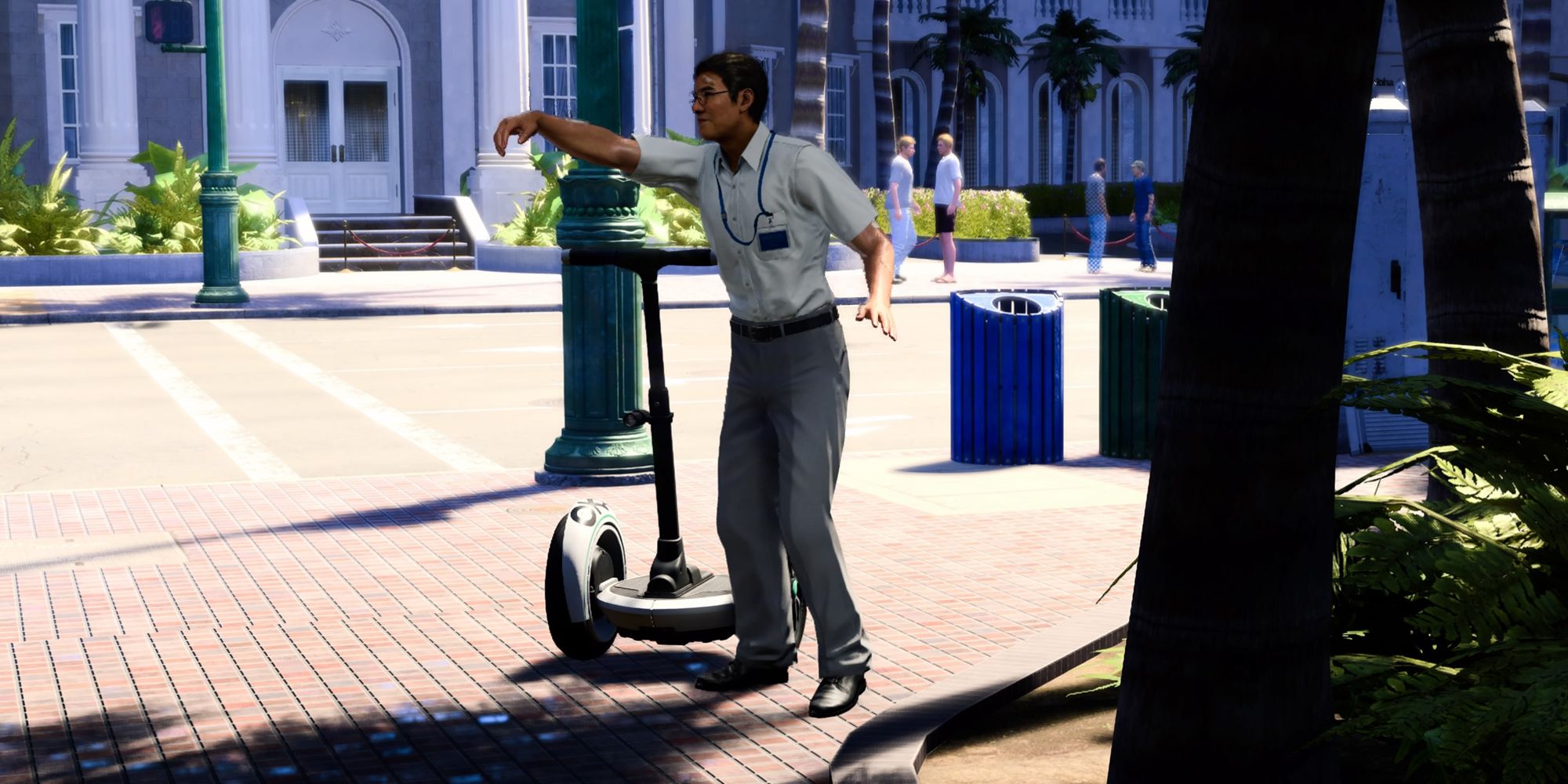 A man beside a street surfer segway in Like a Dragon Infinite Wealth.