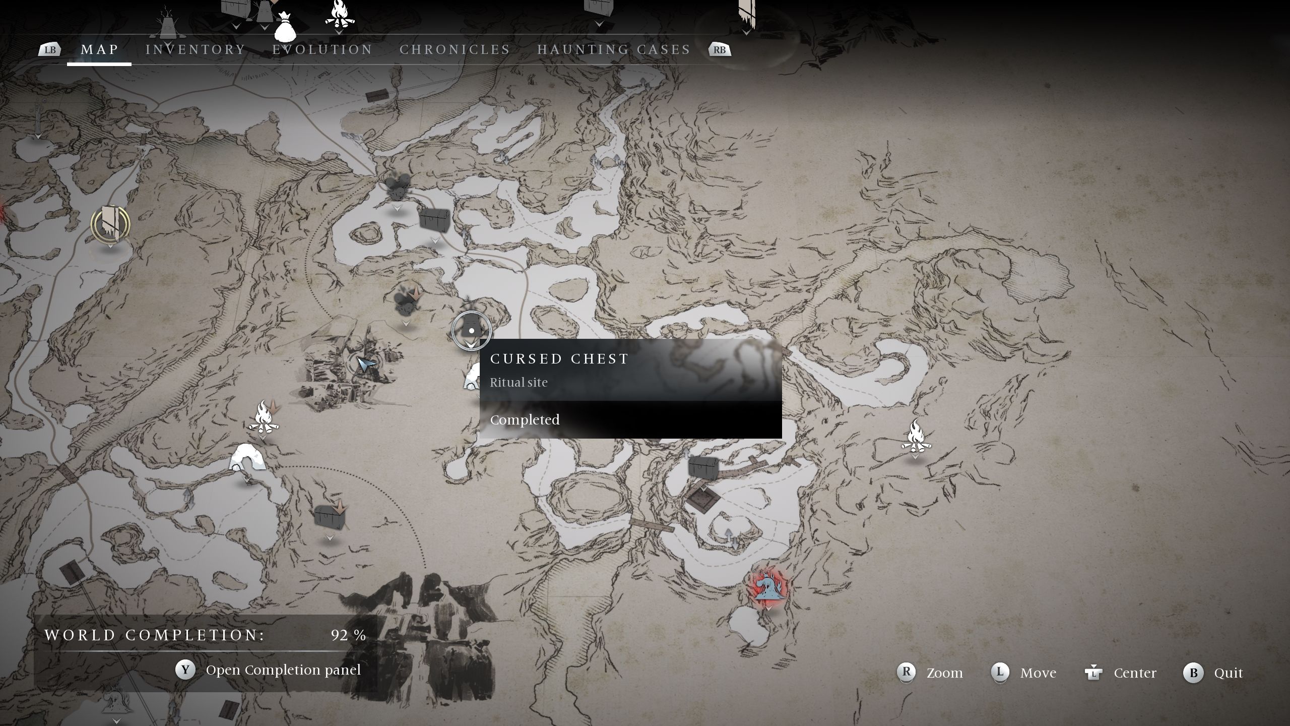 A map picture showing the location of the Climber cursed chest - Banishers Ghosts of New Eden