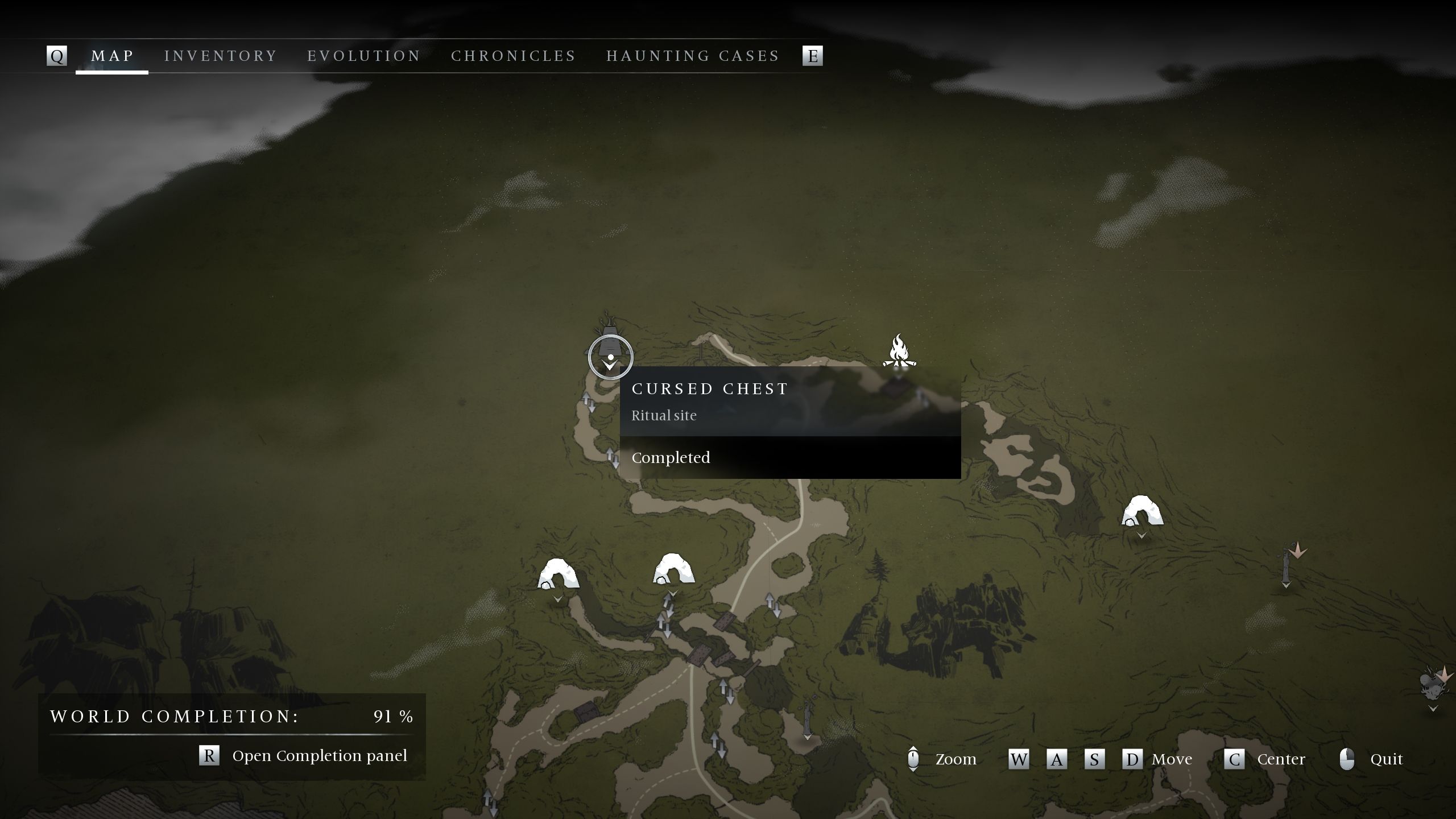 A map picture showing the location of the Warden cursed chest - Banishers Ghosts of New Eden