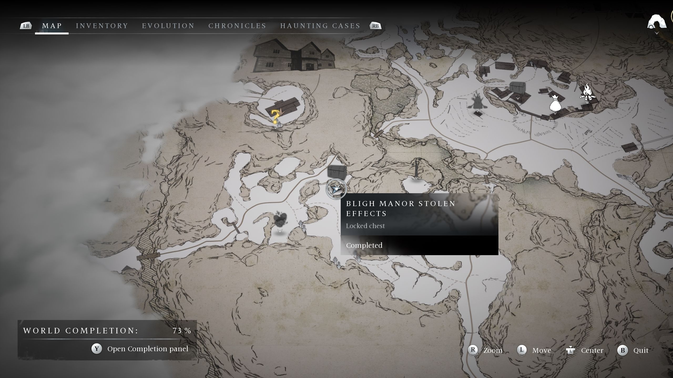 A map showing the location of The Bligh Manor Stolen Effects - Banishers Ghosts of New Eden