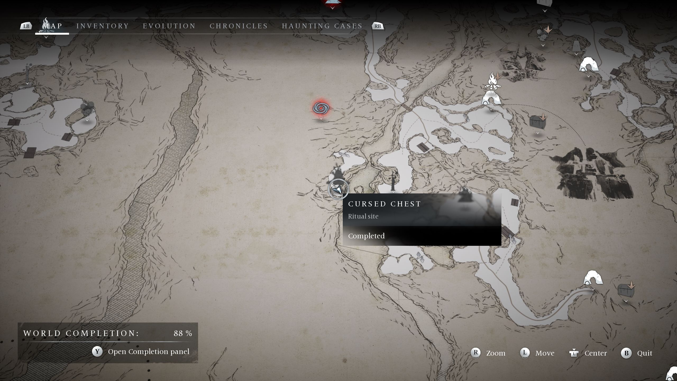 A map showing the location of the Explorer cursed chest - Banishers Ghosts of New Eden-1