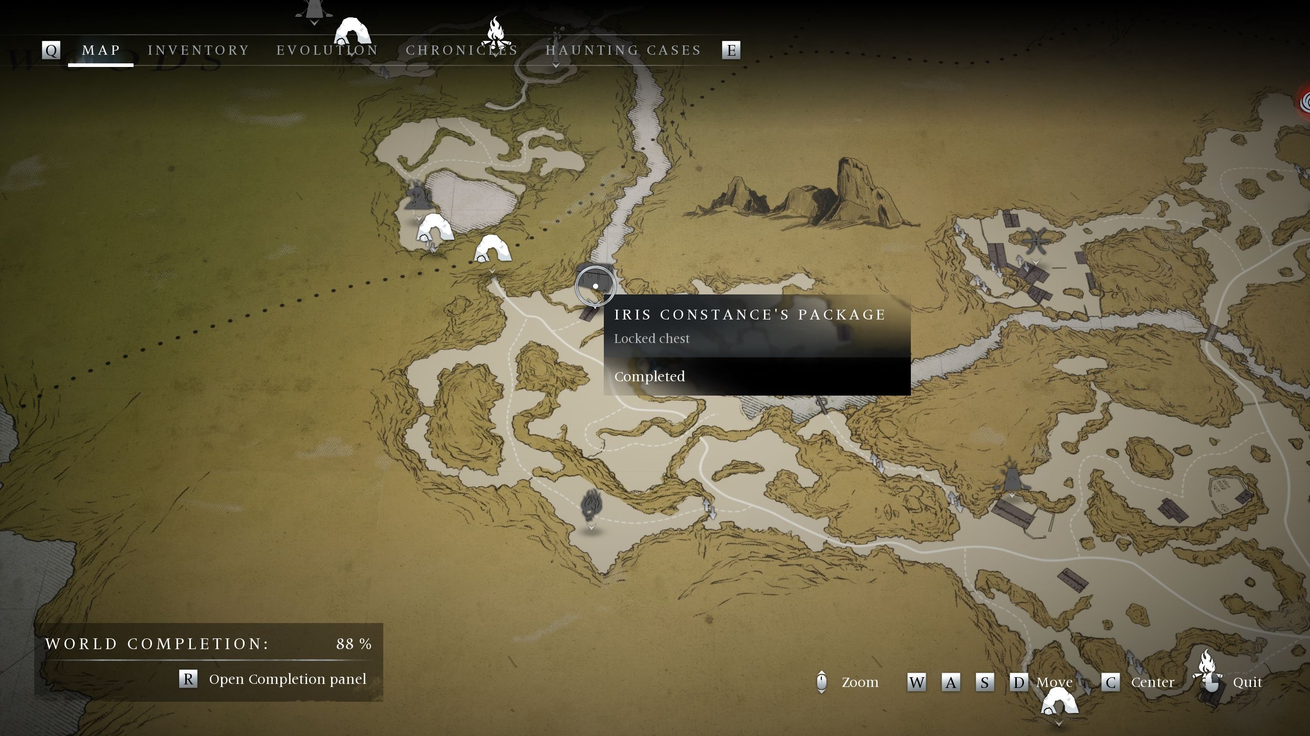 A map showing the location of the Iris Constance's Package locked chest - Banishers Ghosts of New Eden