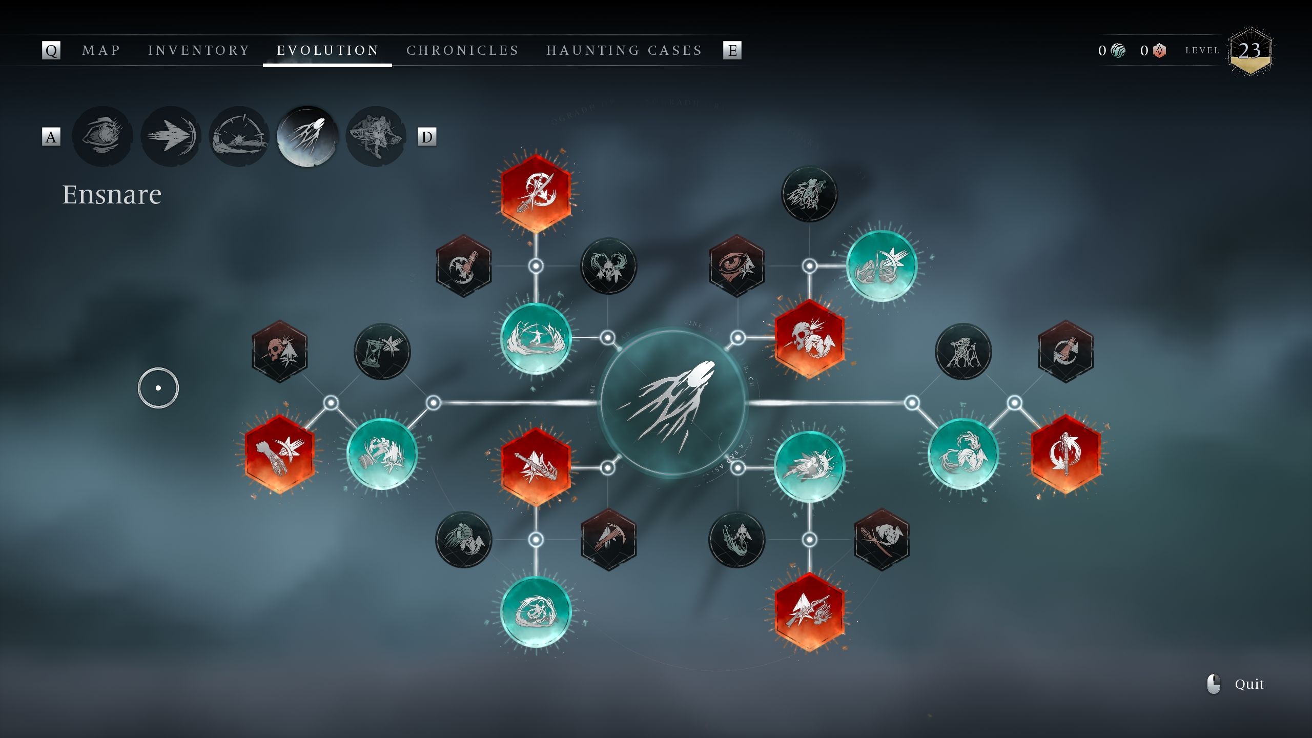 A picture of the Evolution menu which act as the skill tree in Banishers Ghosts of New Eden