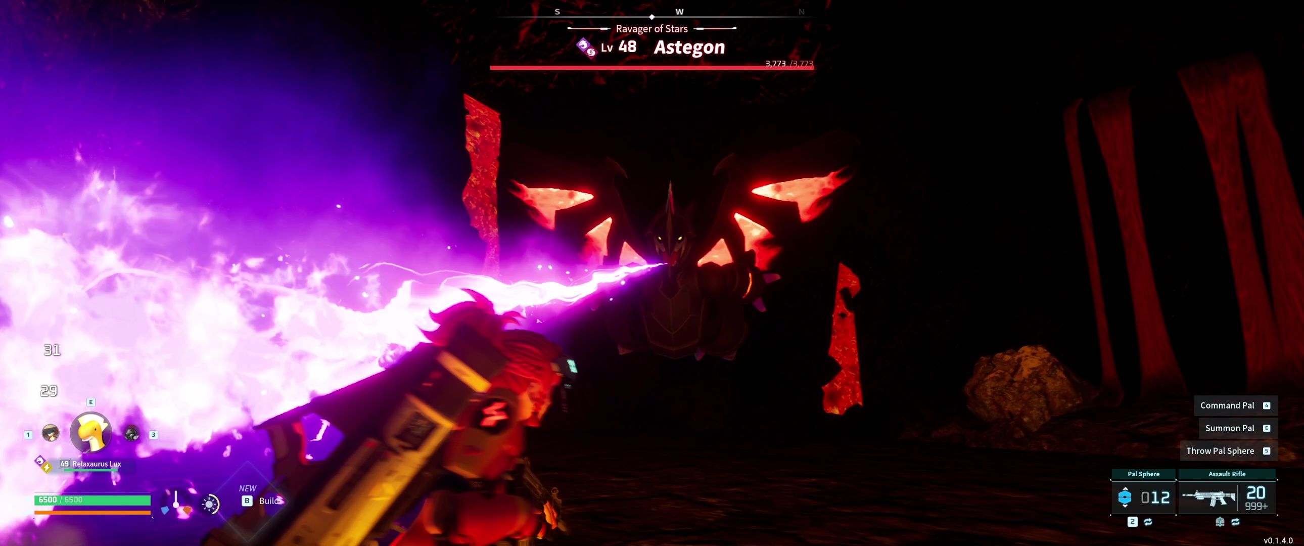A picture of Palword showing Alpha Boss Astegon using Draconic Breath.