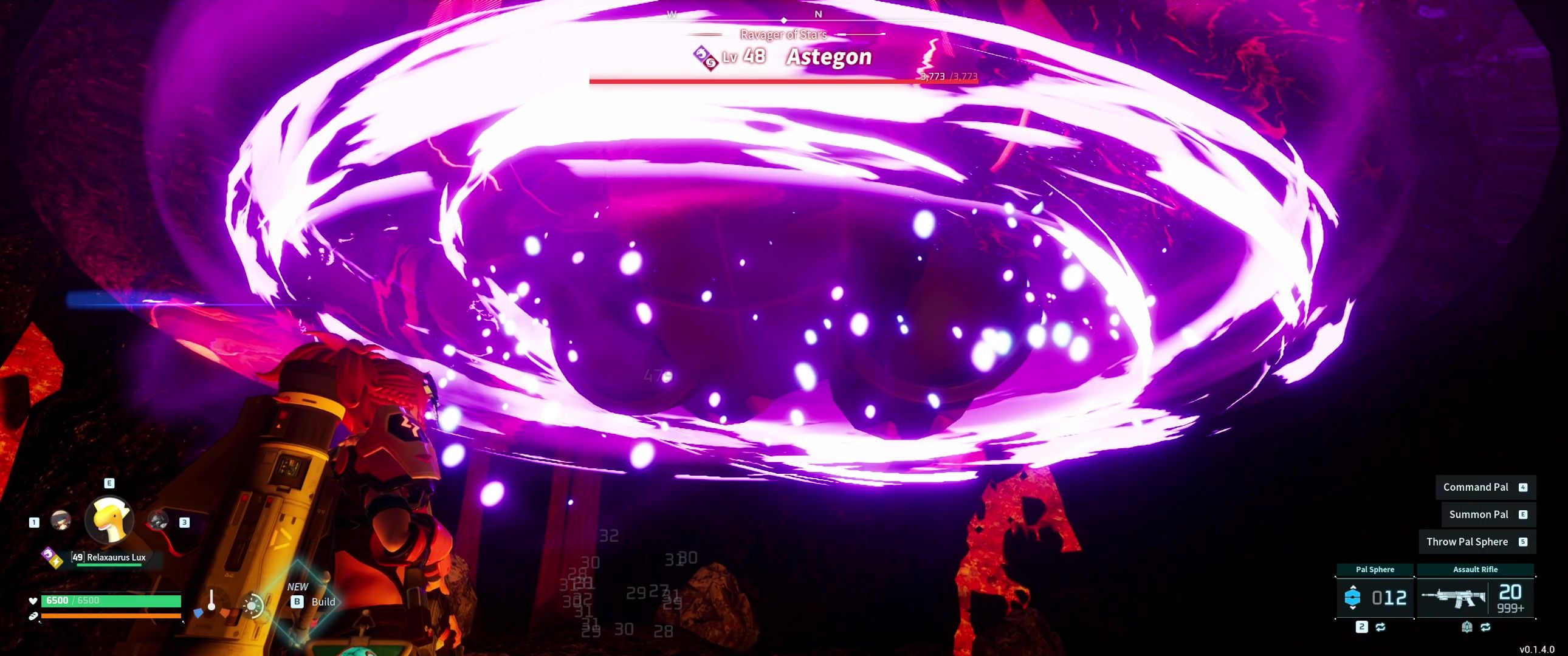 A picture of Palword showing Alpha Boss Astegon using Dragon Burst.