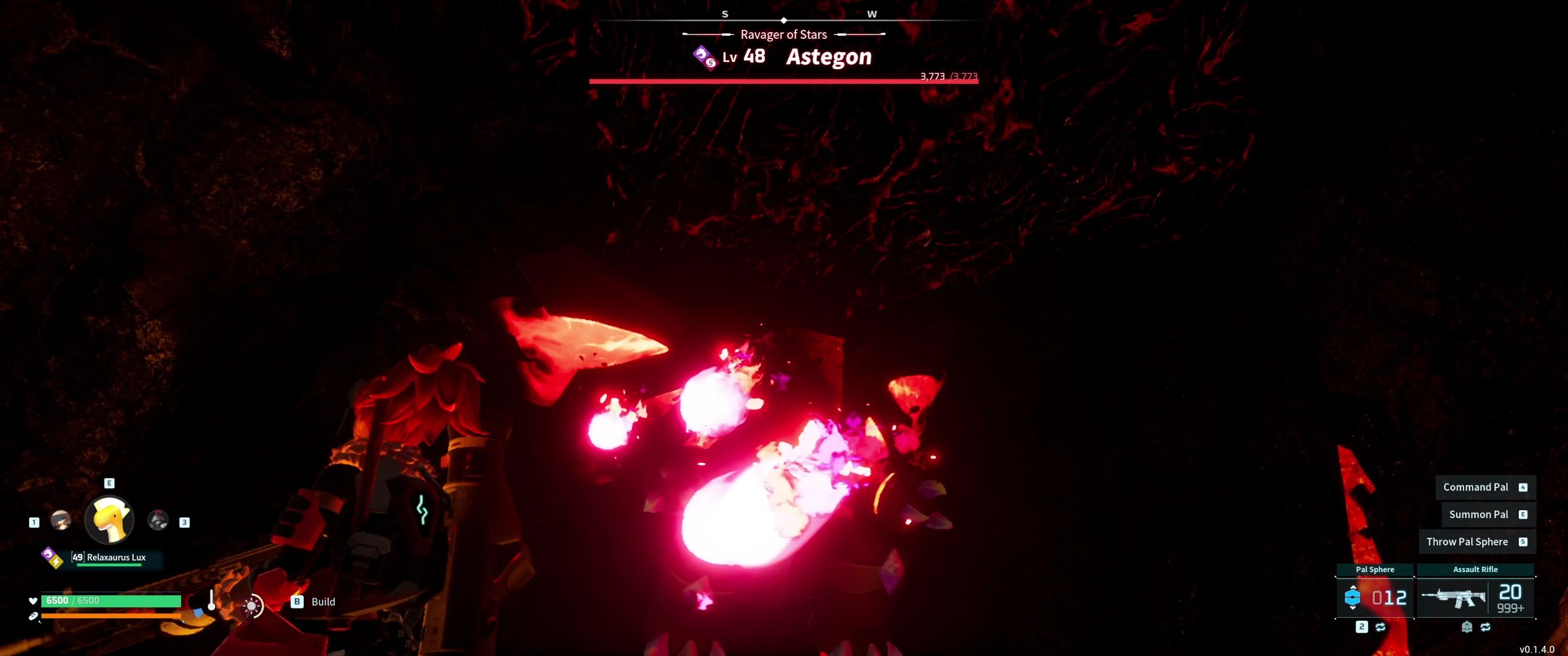 A picture of Palword showing Alpha Boss Astegon using Spirit Flame.