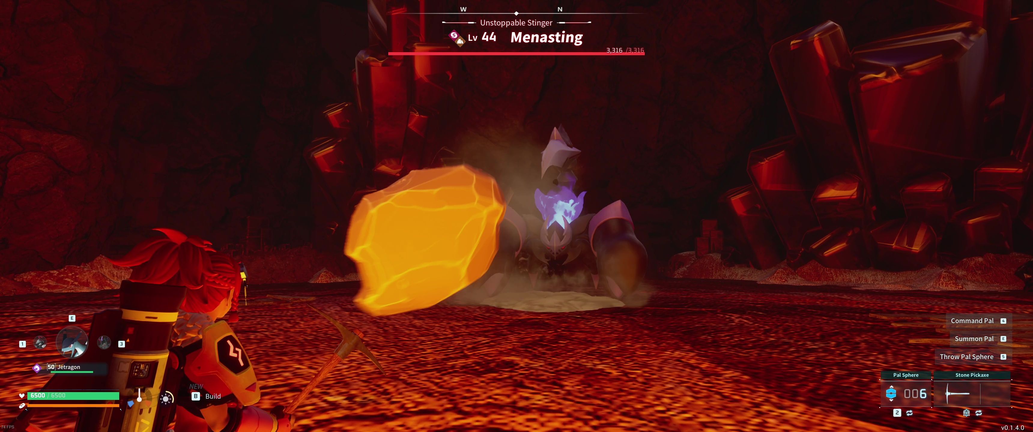 A picture of Palword showing Alpha Boss Menasting after launching Stone Cannon.-1