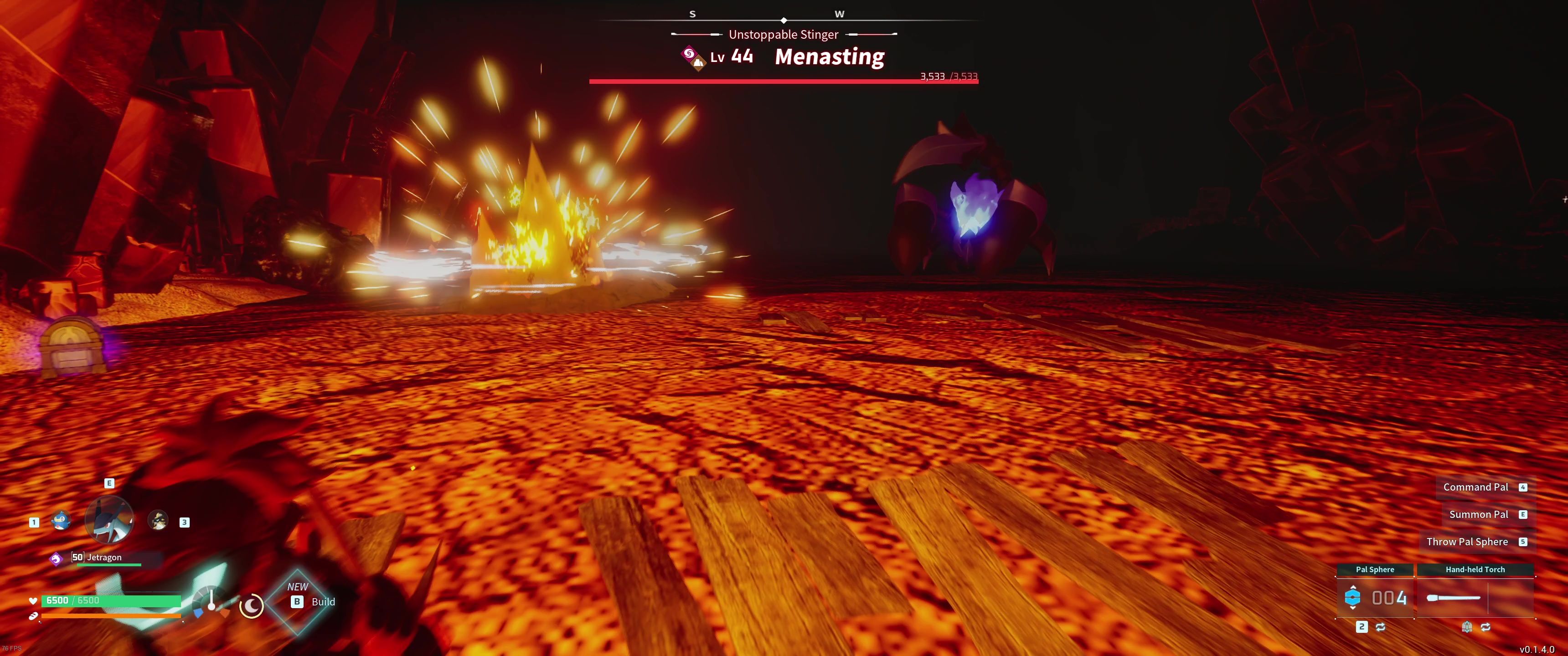 A picture of Palword showing Alpha Boss Menasting using Rock Lance.-1