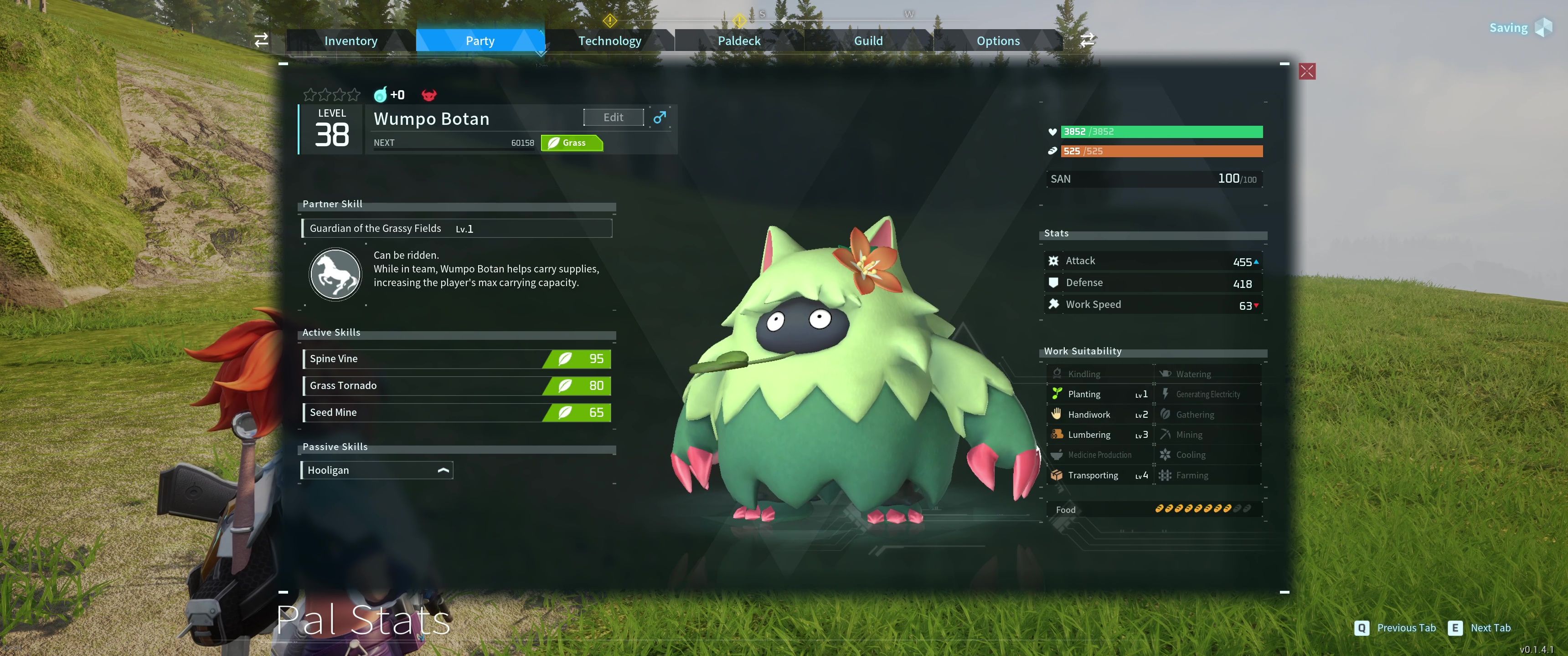 A picture of Palword showing Alpha Boss Wumpo Botan in the party.