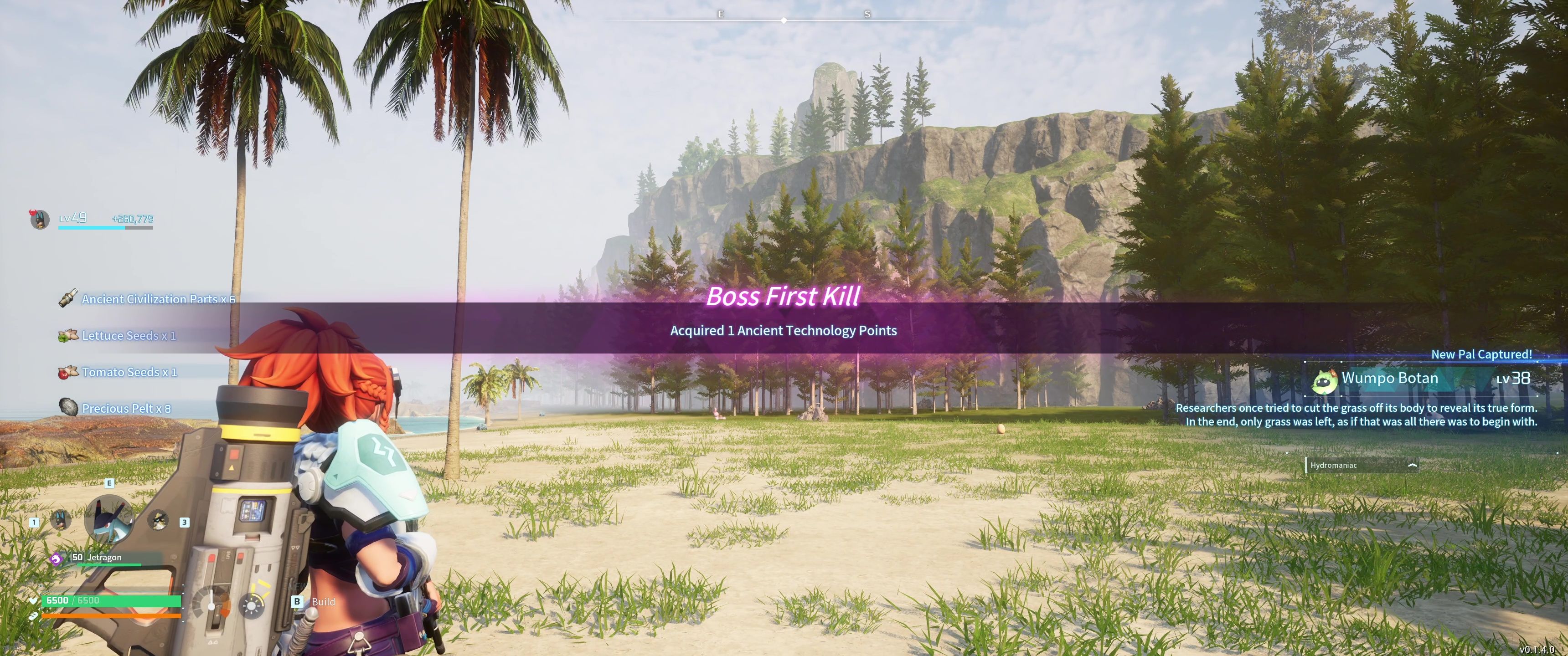 A picture of Palword showing Alpha Boss Wumpo Botan's rewards.