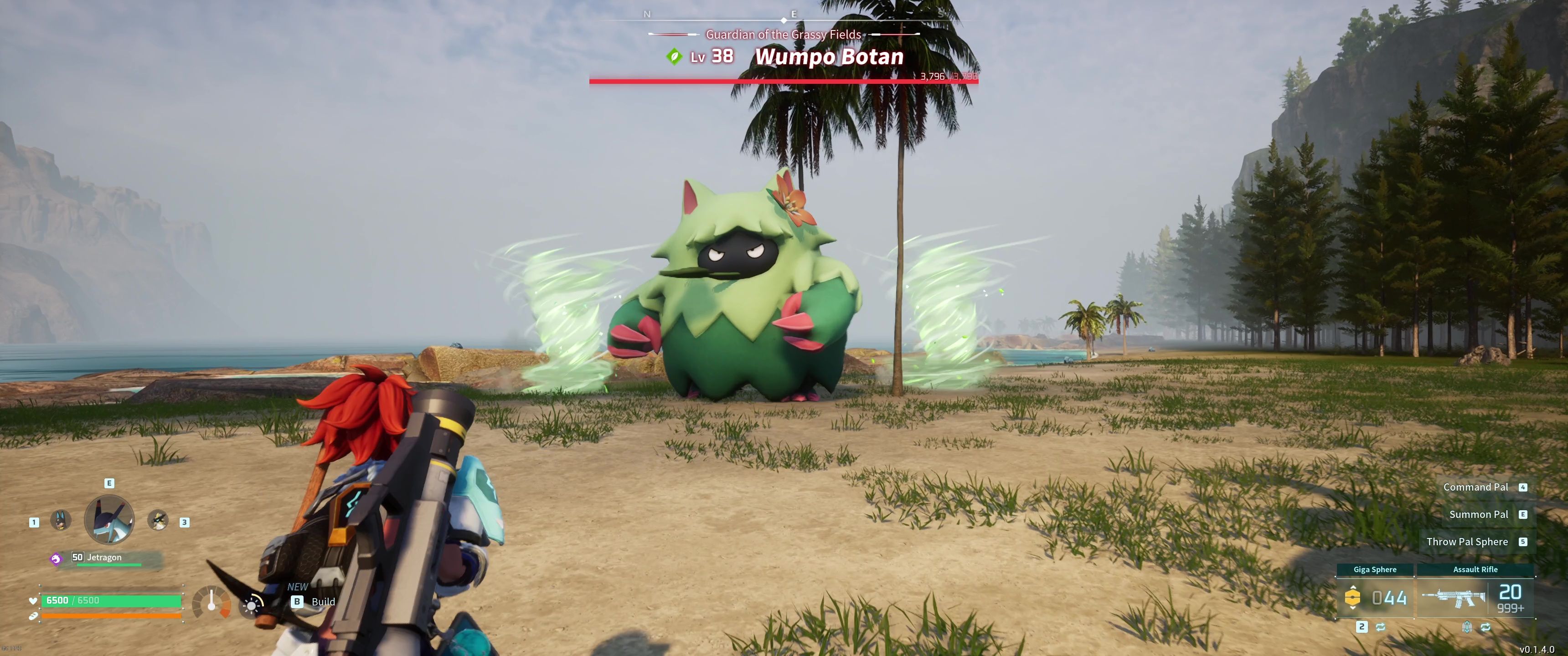 A picture of Palword showing Alpha Boss Wumpo Botan using Grass Tornado.