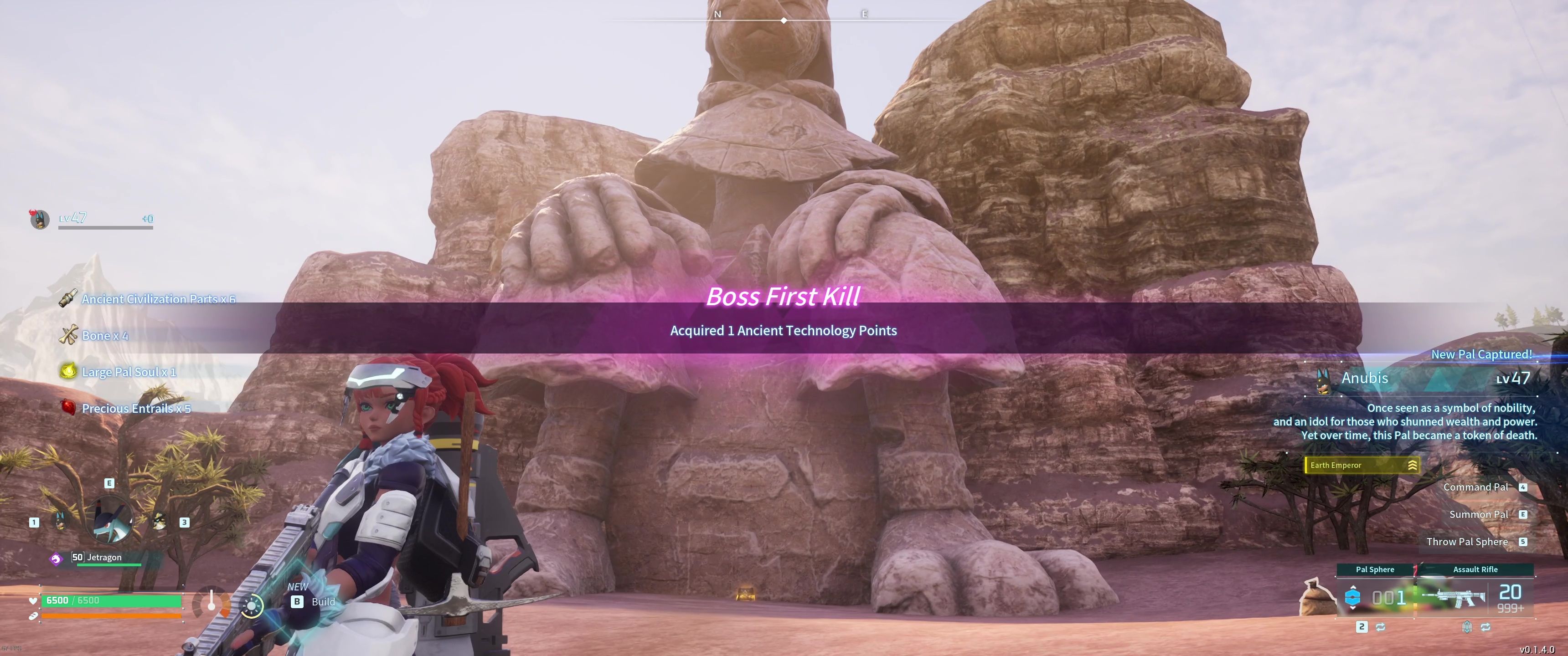 A picture of Palworld showing Alpha Boss Anubis's rewards.