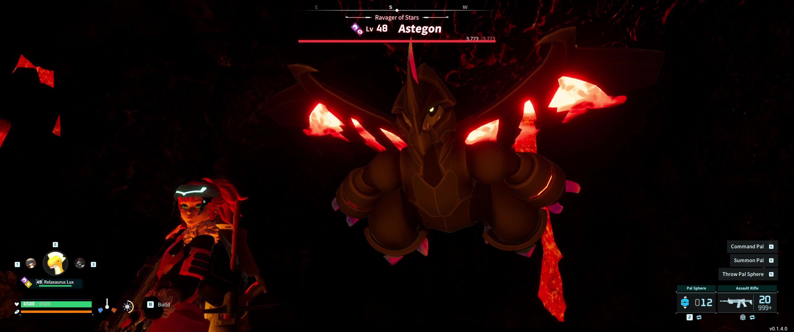 A picture of Palworld showing Alpha Boss Astegon flying towards the player.
