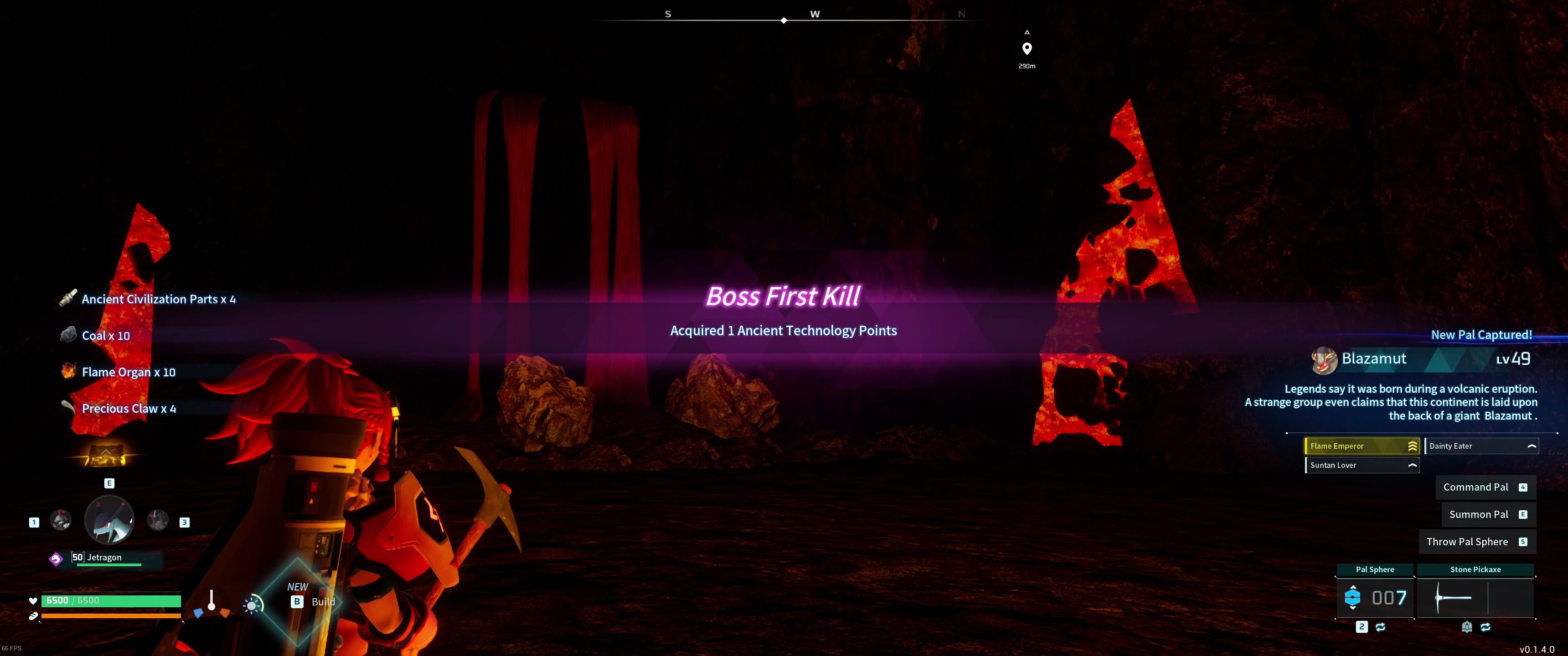 A picture of Palworld showing Alpha Boss Blazamut's rewards.